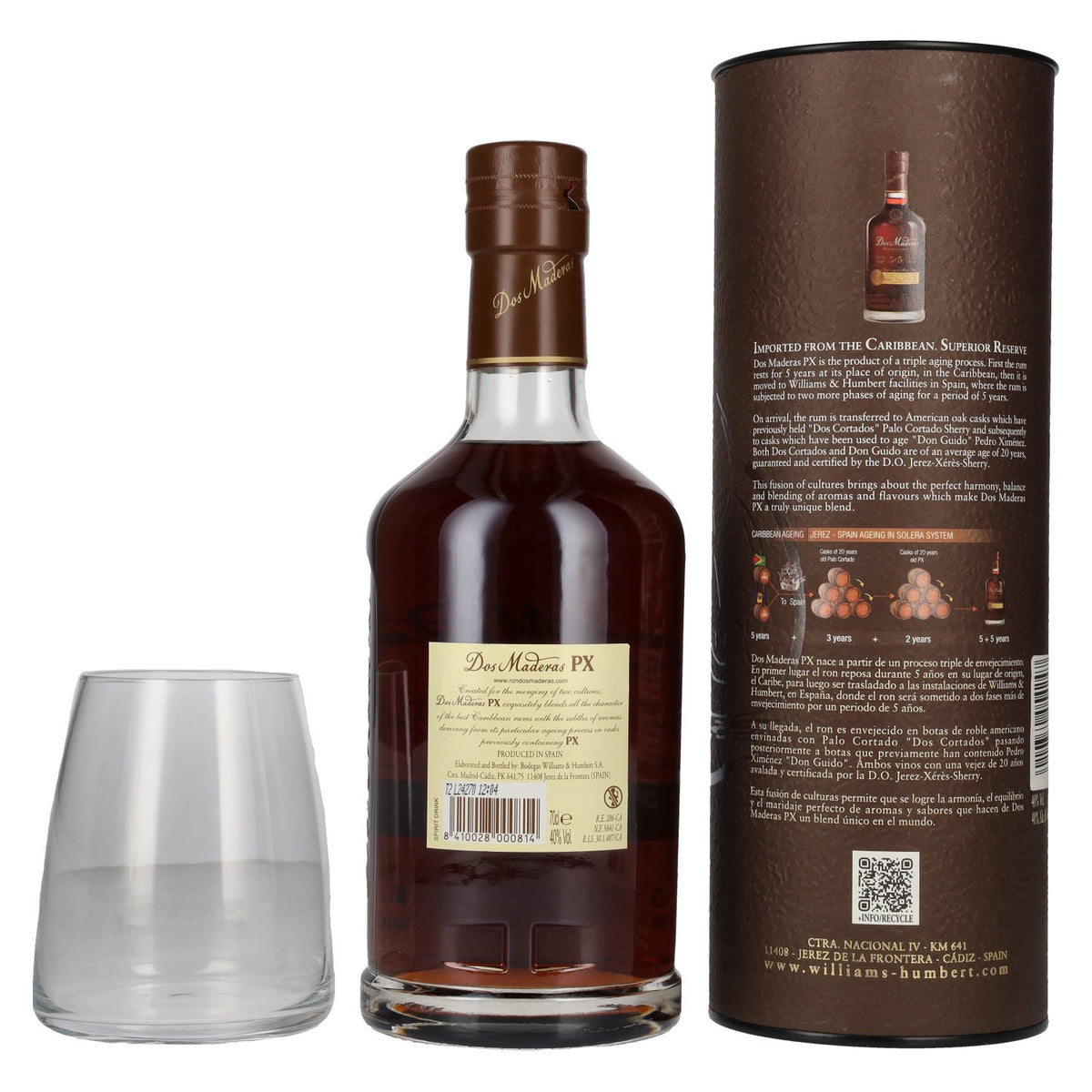 Dos Maderas PX 5+5 Years Old Triple Aged Spirit Drink 40% Vol. 0.7l in Gift Box with Glass