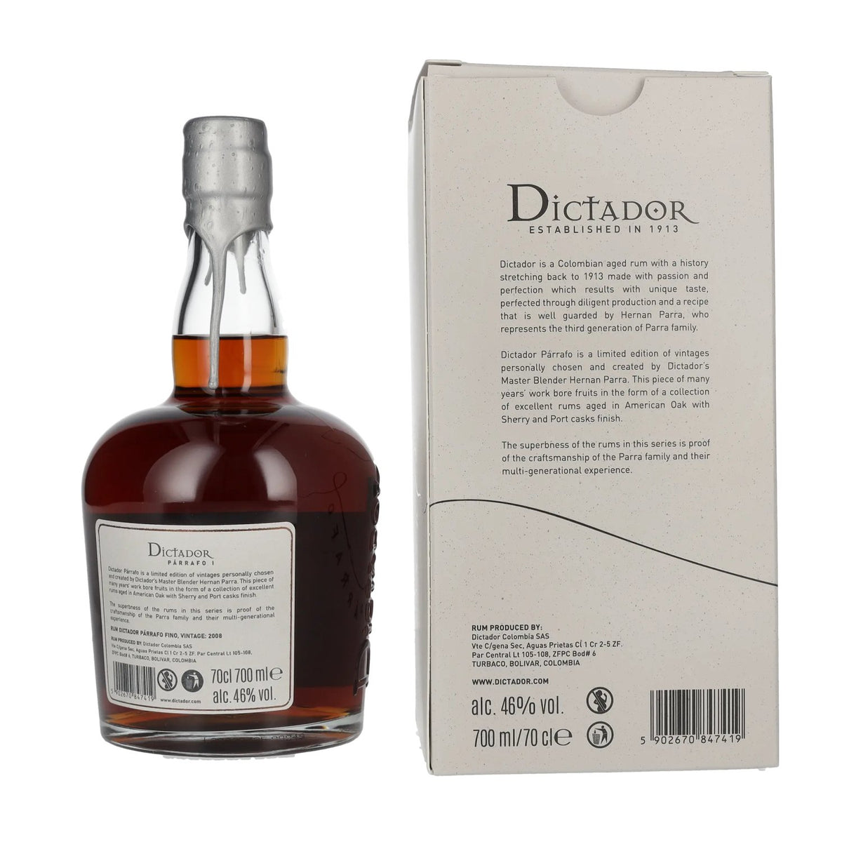Dictador PÁRRAFO I 14 Years Old FINO Vintage 2008 46% Vol. 0.7l in gift box
