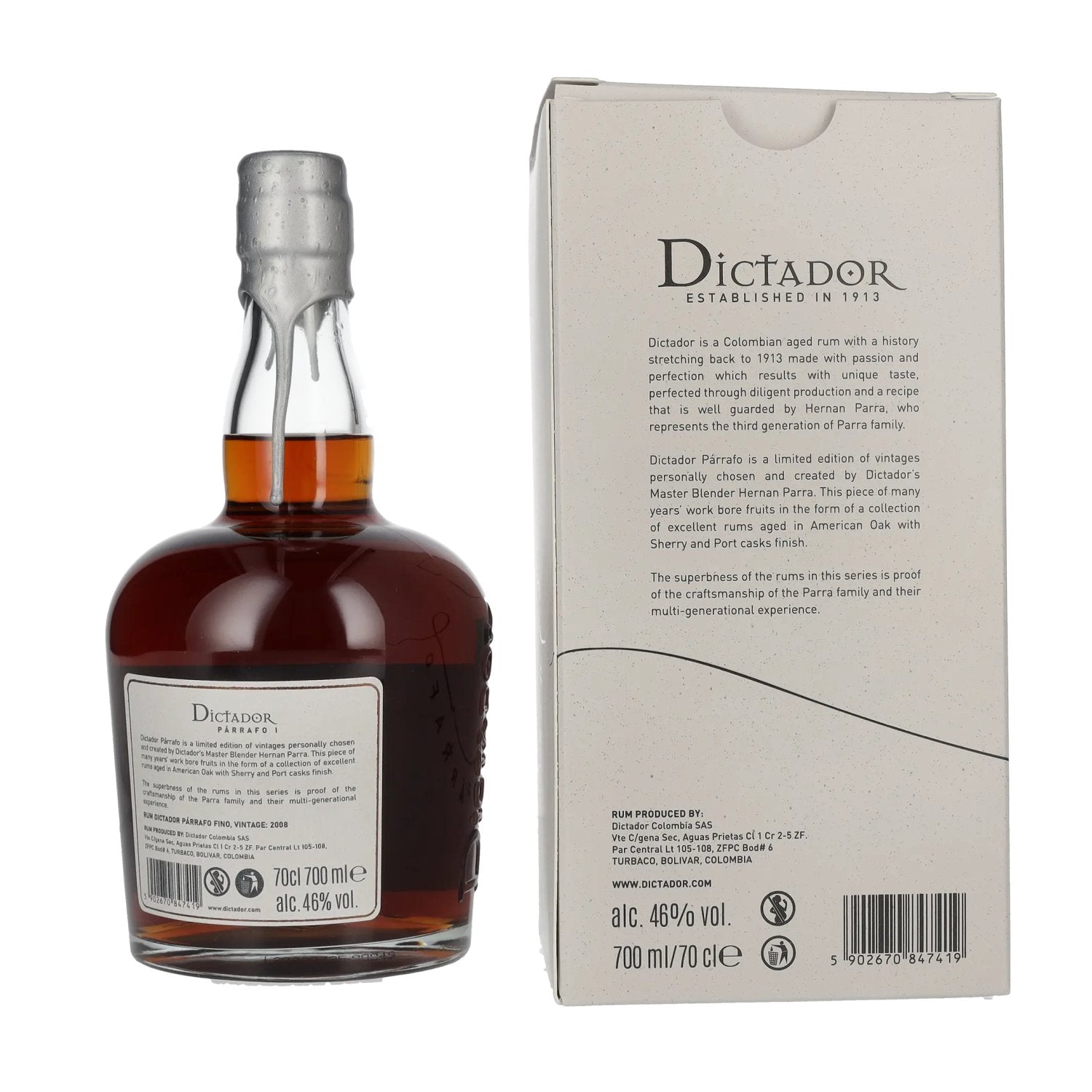 Dictador PÁRRAFO I 14 Years Old FINO Vintage 2008 46% Vol. 0,7l in Geschenkbox