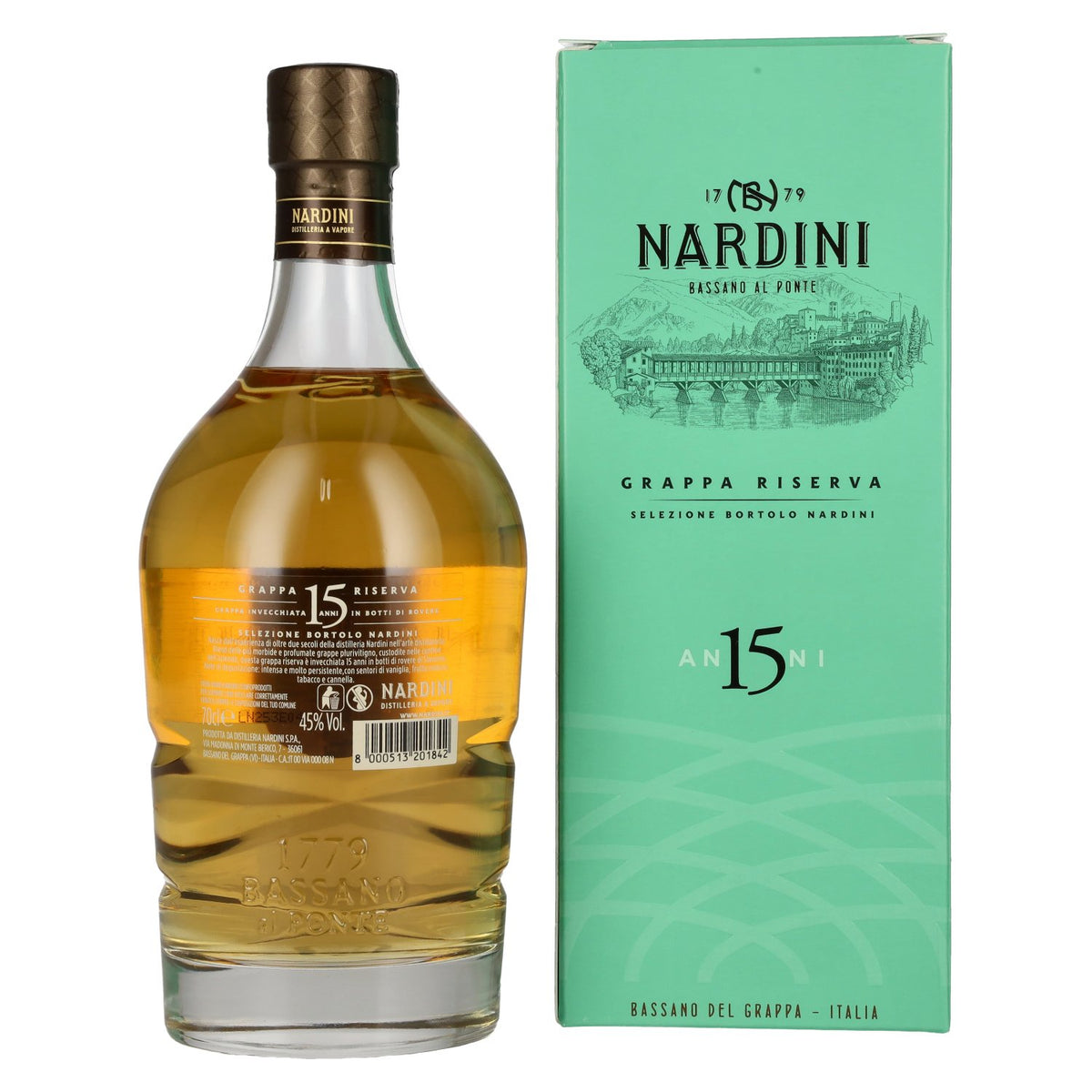 Nardini Grappa Riserva 15 ANNI 45% vol. 0.7 l in a gift box