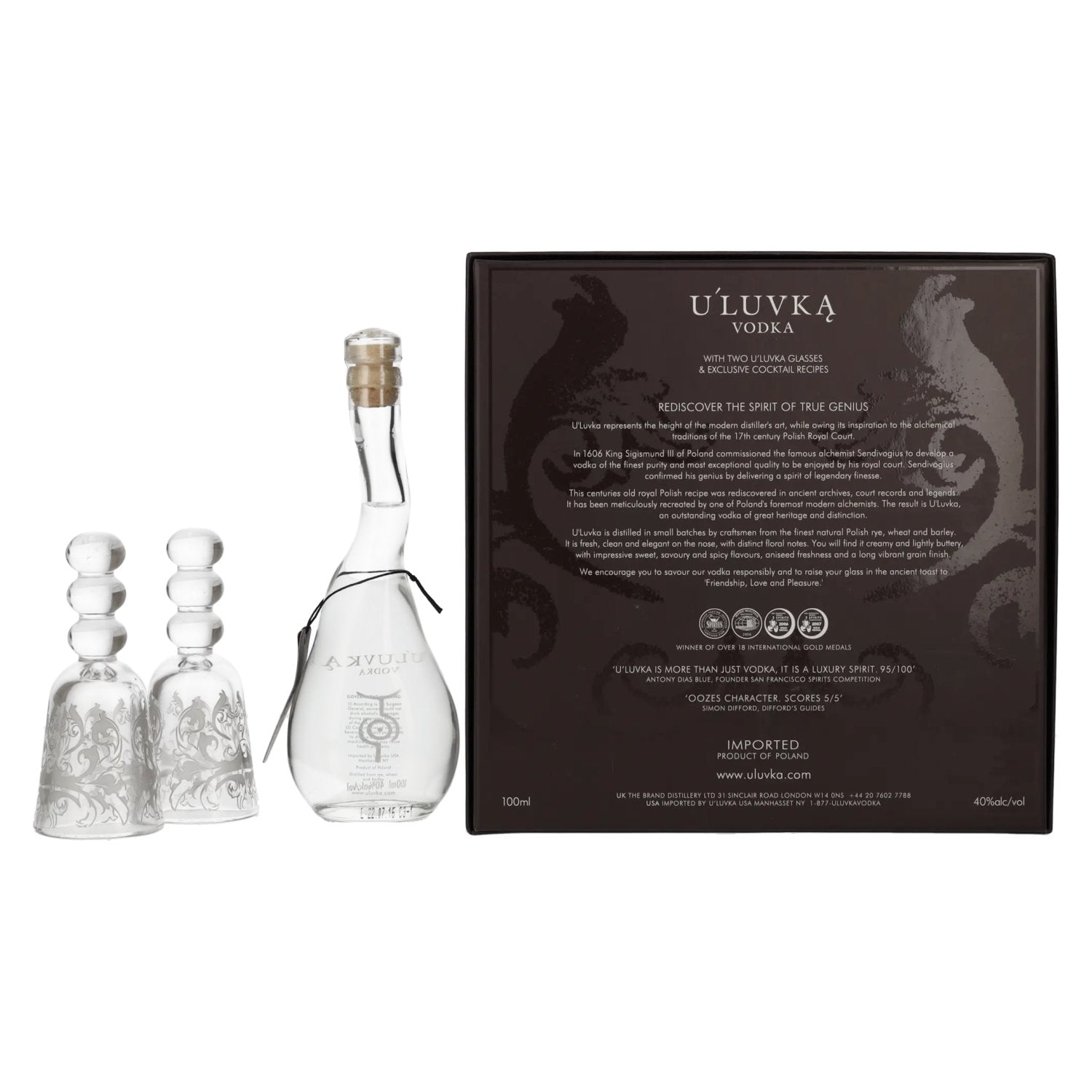 U'Luvka Vodka 40% Vol. 0.1L in gift box with 2 glasses