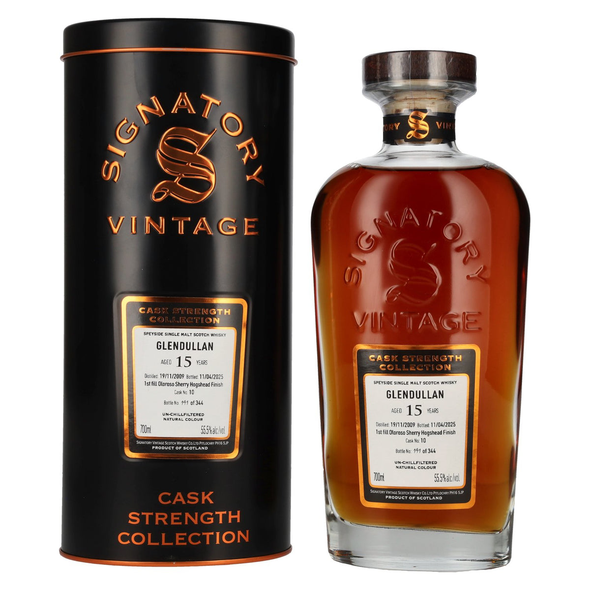 Signatory Vintage GLENDULLAN 15 Years Old 1st Fill Oloroso Cask Strength #10 2009 55.5% Vol. 0.7l in Tin Box