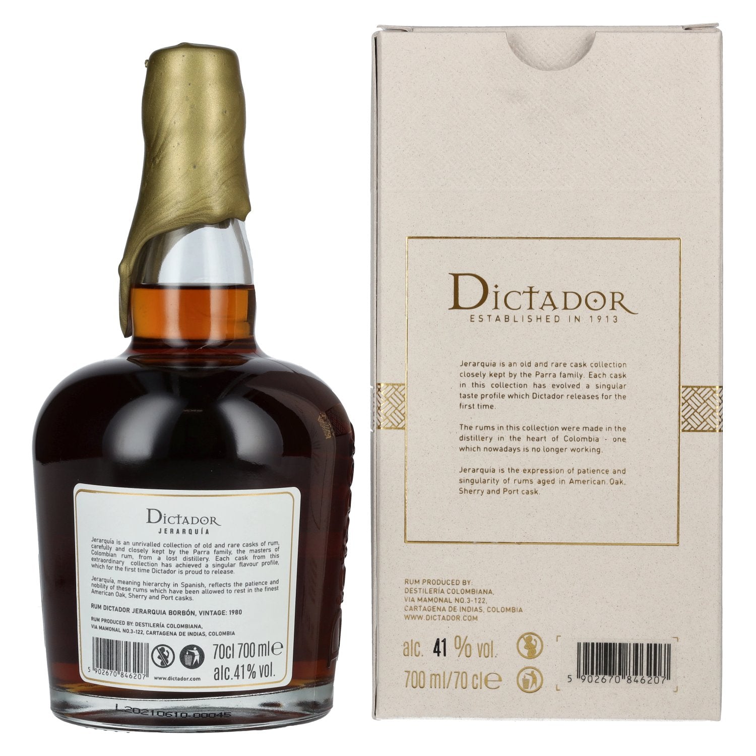 Dictador JERARQUÍA 40 Years Old BORBÓN Rum 1980 41% Vol. 0,7l in Geschenkbox