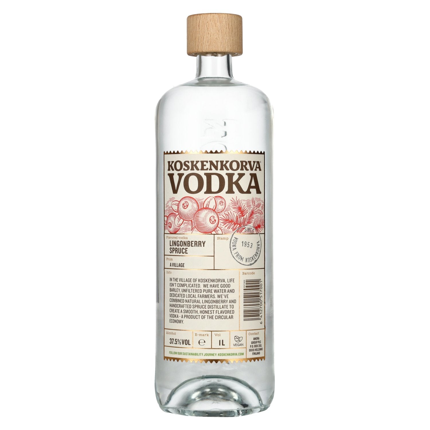 Koskenkorva Vodka LINGONBERRY SPRUCE Flavoured 37,5% Vol. 1l