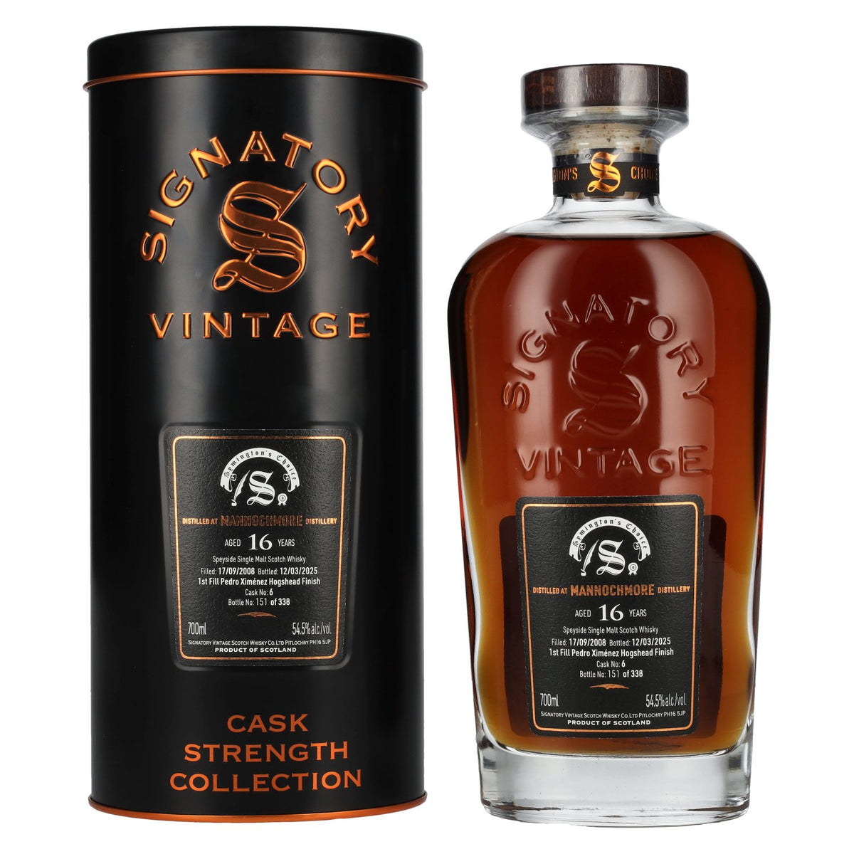 Signatory Vintage SYMINGTON'S CHOICE 16 Years Old MANNOCHMORE PX Hogshead Finish #6 2008 54.5% vol. 0.7l in a tin box