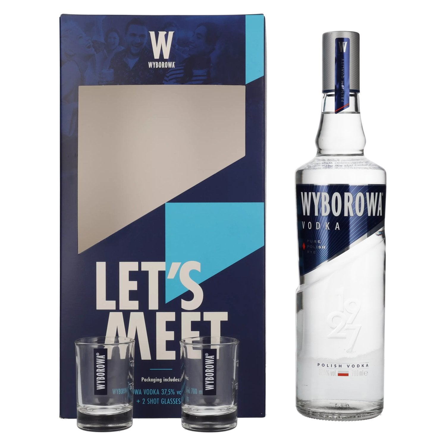 Wyborowa Vodka 37.5% Vol. 0.7l in gift box with 2 shot glasses