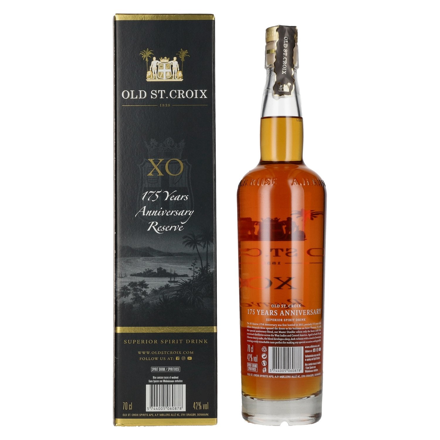Old St. Croix A.H. Riise X.O. Reserve 175 YEARS ANNIVERSARY Superior Spirit Drink 42% Vol. 0.7l in Gift Box