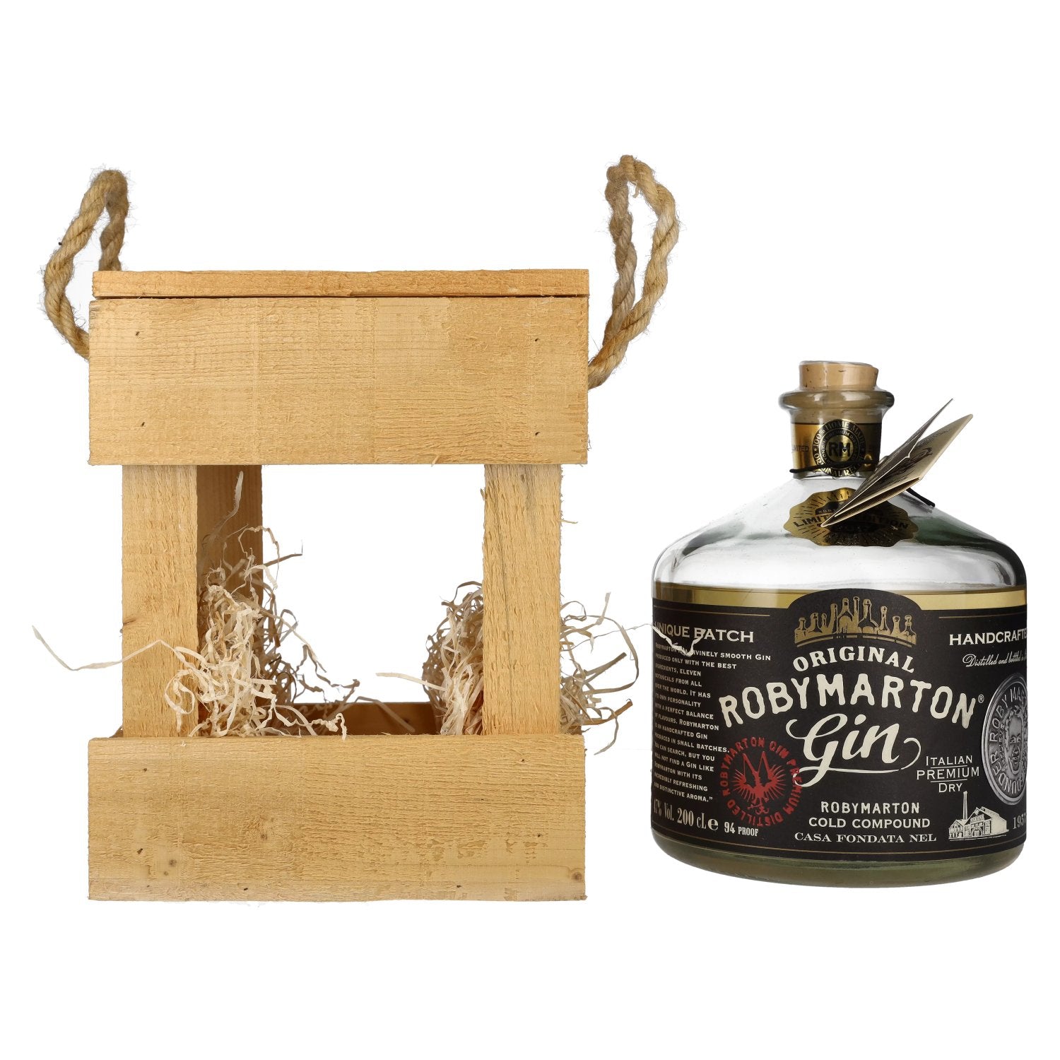 Roby Marton Gin Original Italian Premium Dry 47% Vol. 2l in Wooden Box