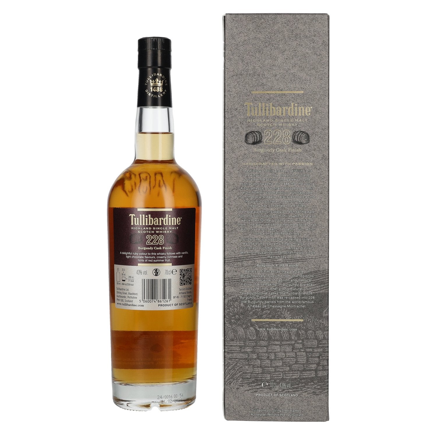 Tullibardine 228 Burgundy Finish Highland Single Malt Scotch Whisky 43% Vol. 0.7L in Gift Box
