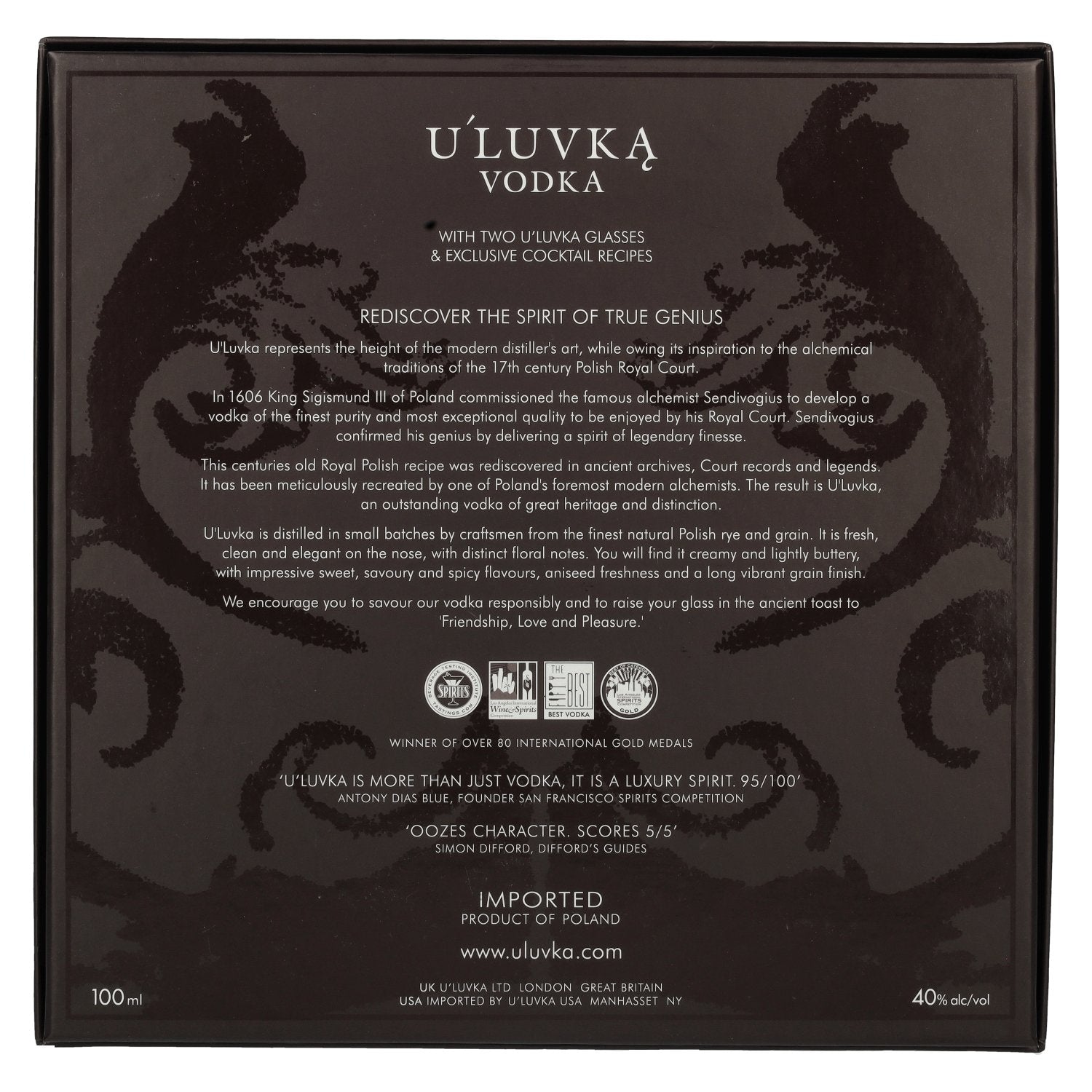 U'Luvka Vodka 40% Vol. 0.1L in gift box with 2 glasses