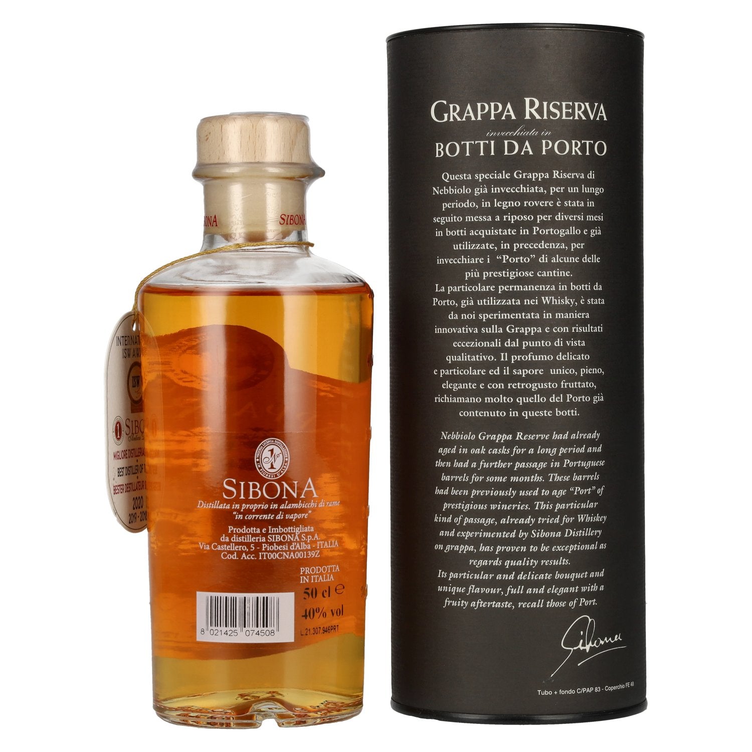 Sibona GRAPPA RISERVA PORTO Casks 40% Vol. 0.5l in gift box