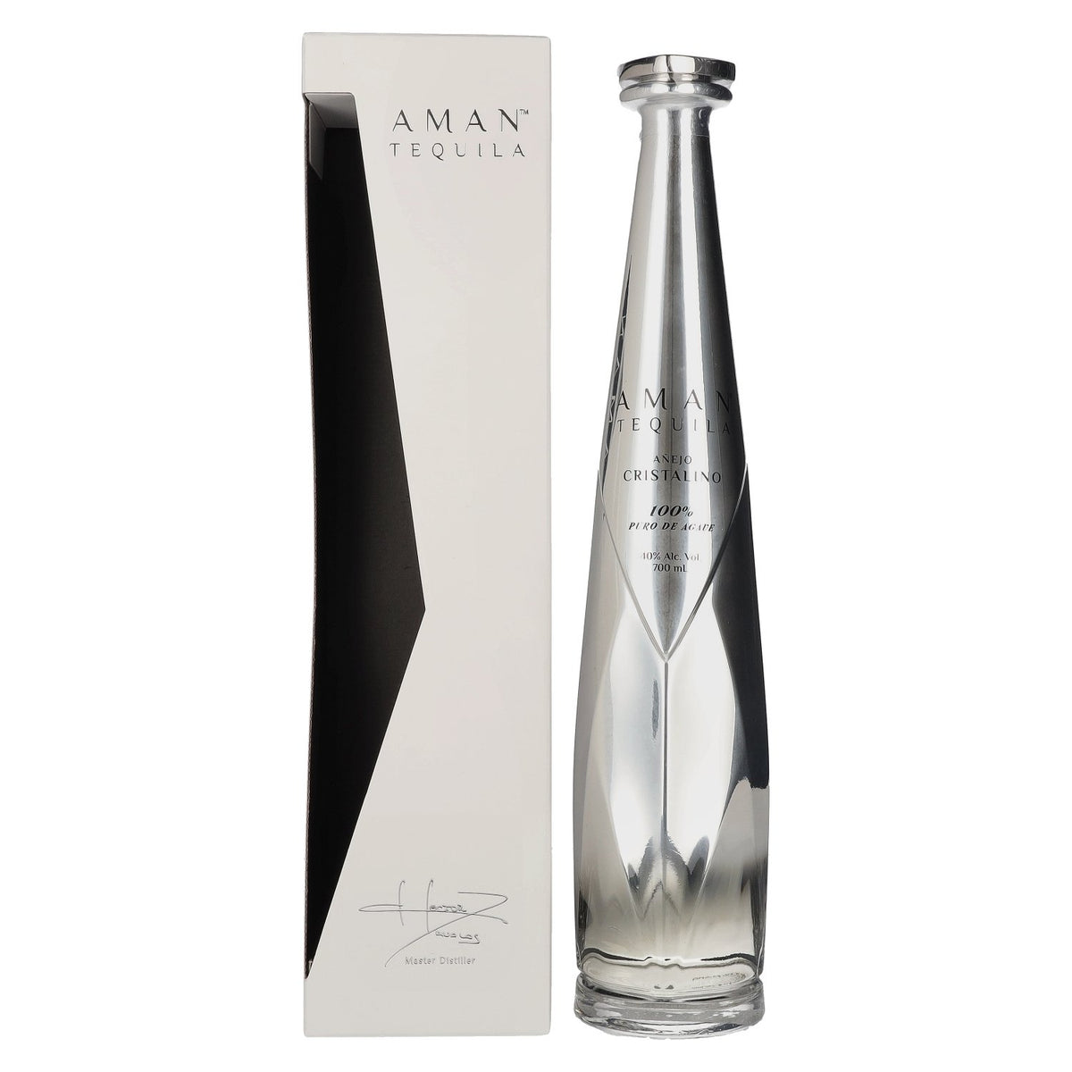 Aman Tequila Añejo Cristalino 100% Puro de Agave 40% ABV 0.7l in a gift box