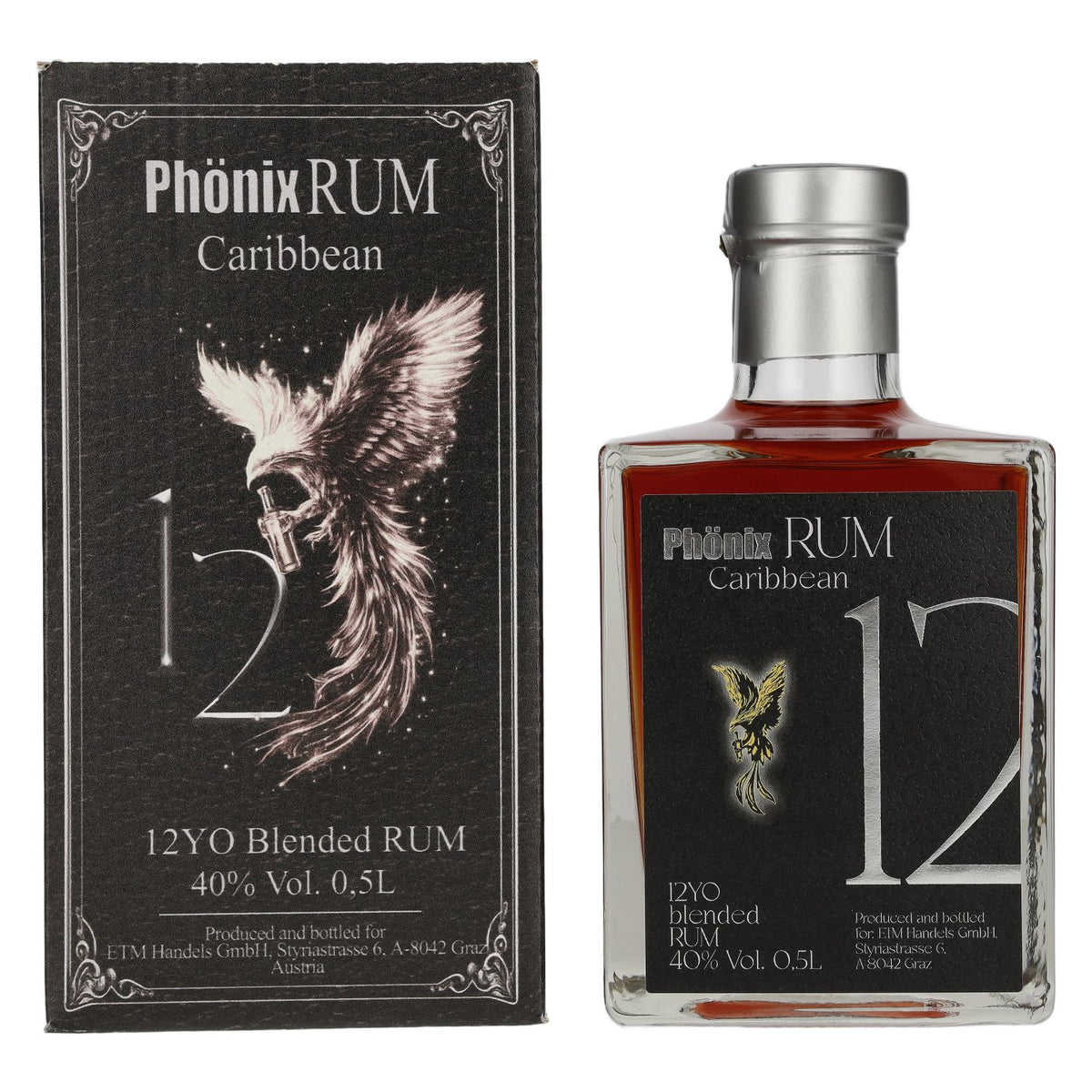 Phönix 12 Years Old Blended Caribbean Rum Black Design 40% Vol. 0,5l in Geschenkbox