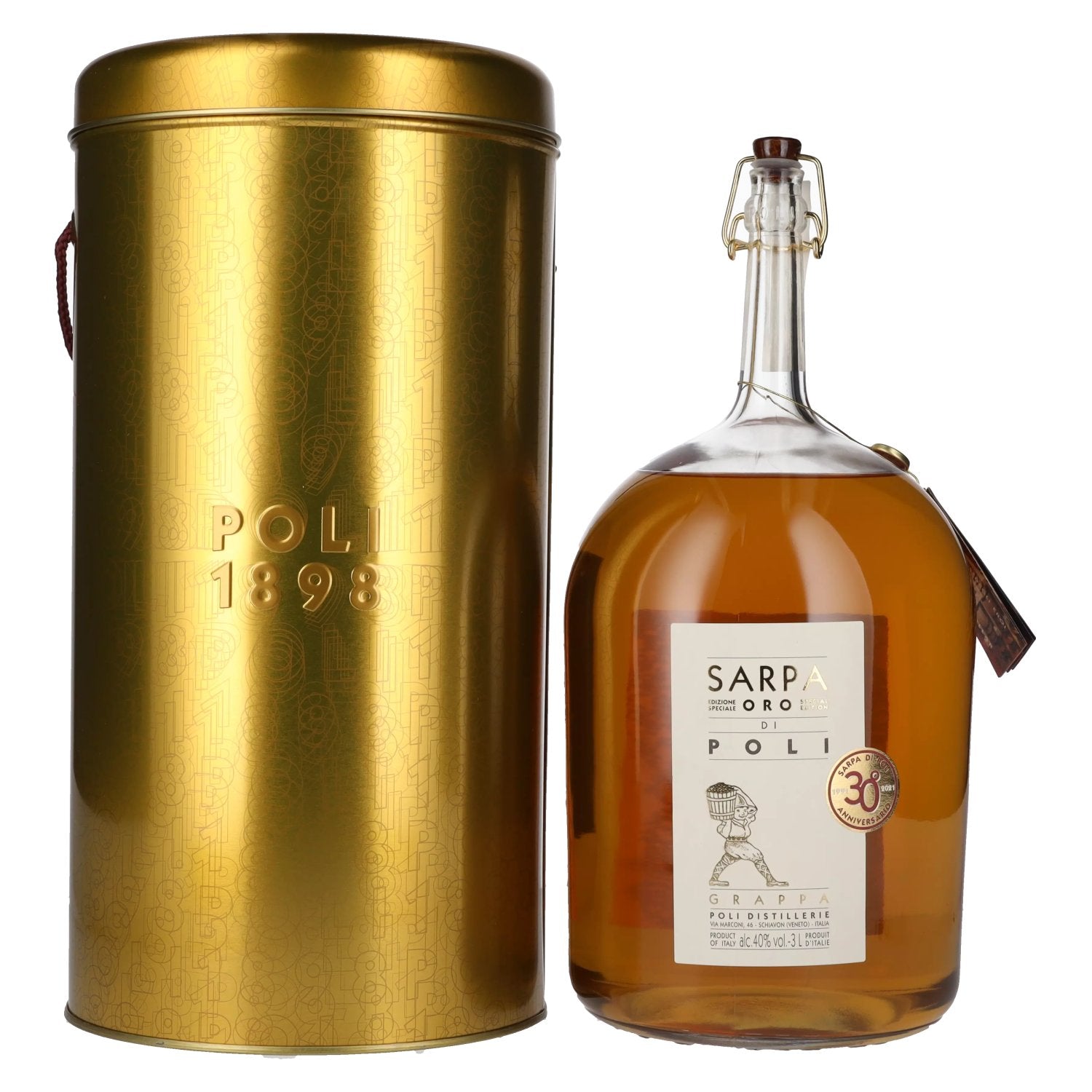 Poli Grappa Sarpa Oro di Poli 40% Vol. 3l in Tin Box