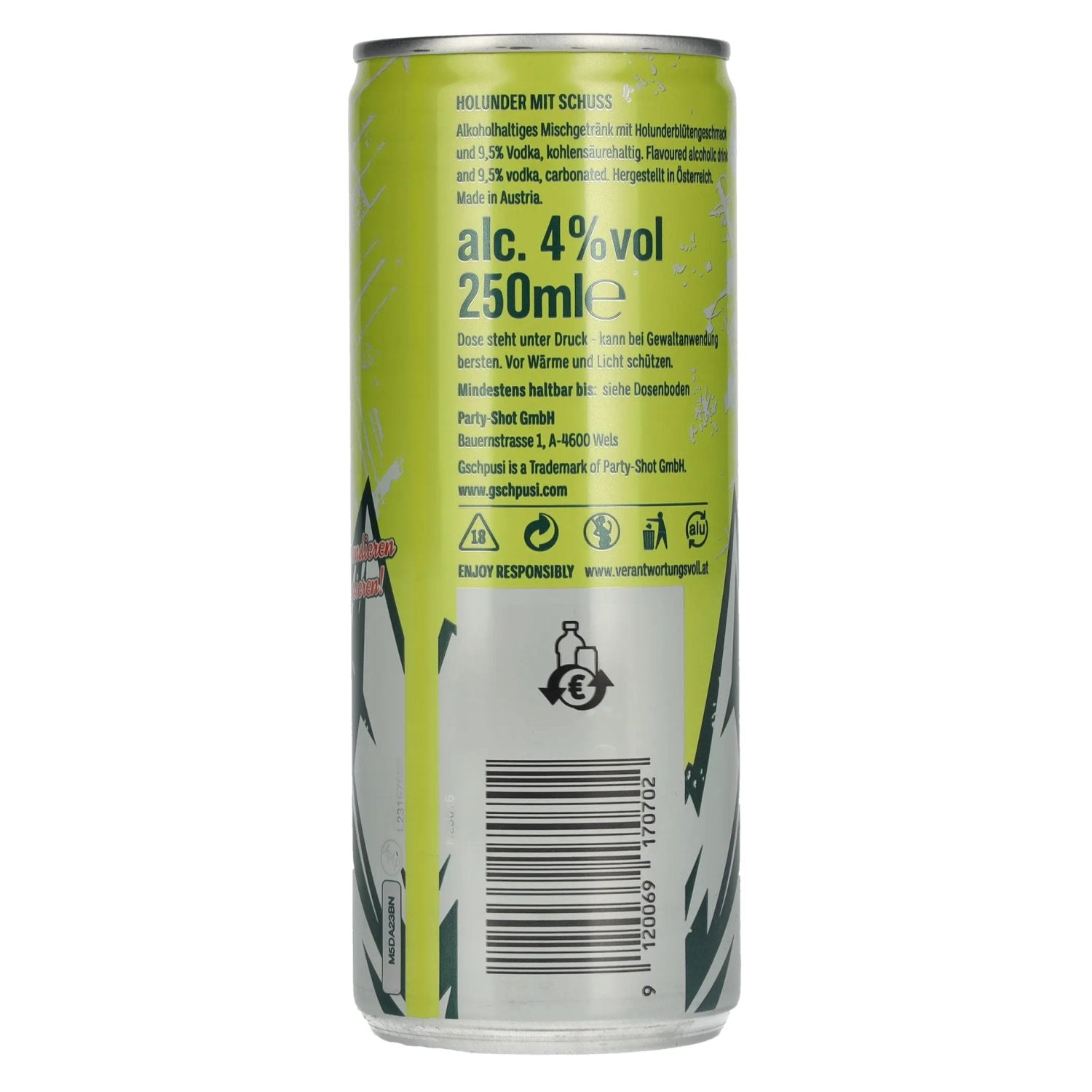 Gschpusi Holunder mit Schuss 4% Vol. 0,25l Dose Pfand