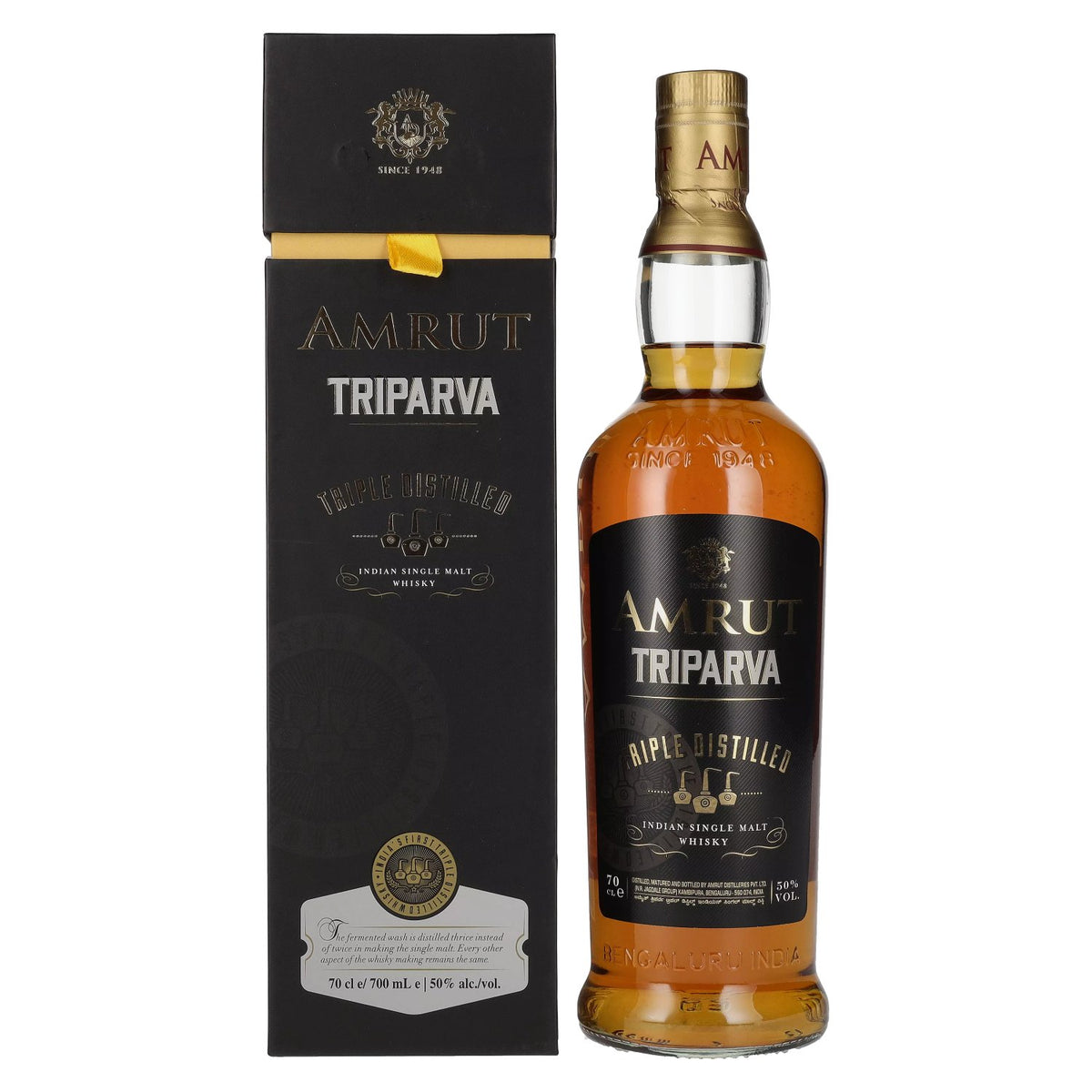 Amrut TRIPARVA Triple Distilled Indian Single Malt Whisky 50% Vol. 0.7L in gift box
