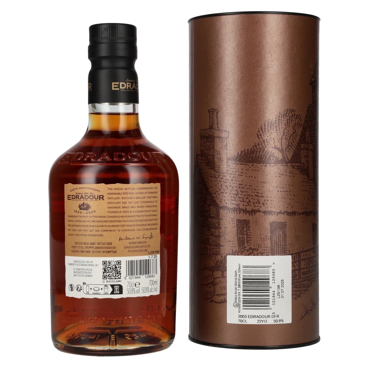Edradour 22 Years Old 200th Anniversary Amarone Cask Highland Single Malt Whisky 50.8% Vol. 0.7l in gift box