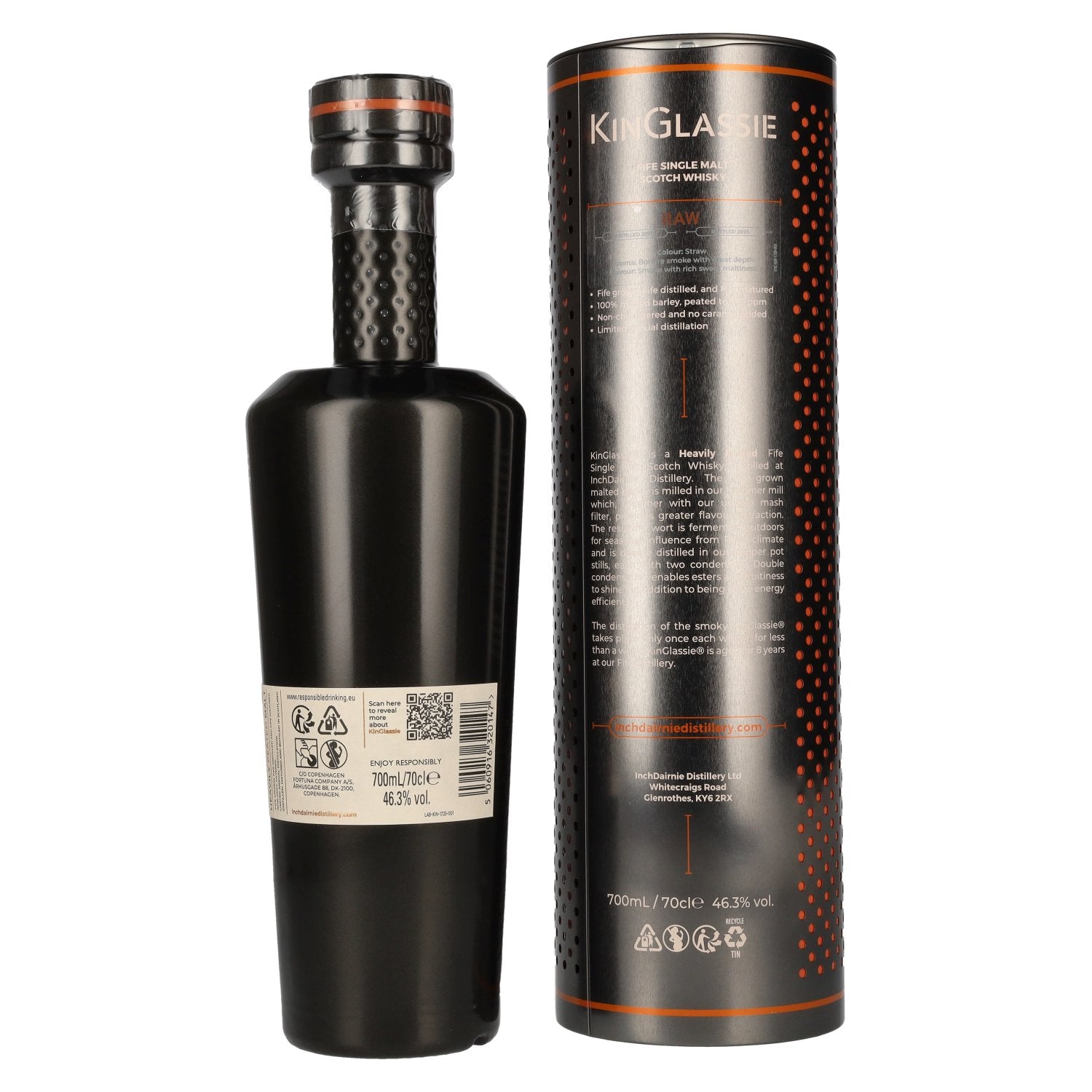 Inchdairnie KinGlassie 8 Years Old Raw Fife Single Malt Scotch Whisky 46.3% Vol. 0.7l in Tinbox