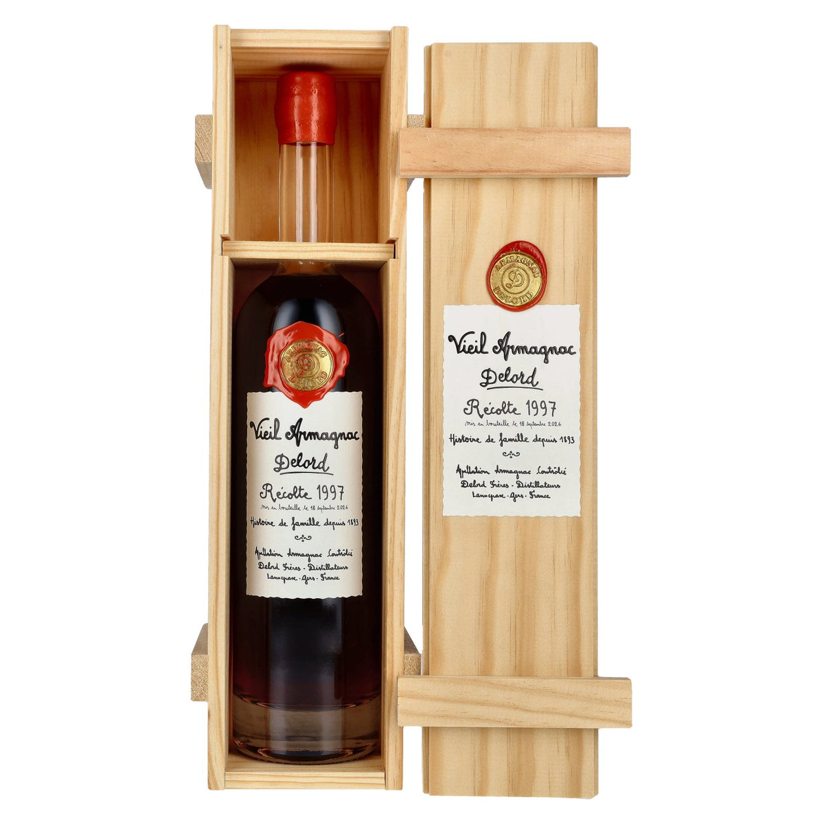Armagnac Delord Vintage, 1997 Harvest, 40% vol., 0.7 l, in a wooden box