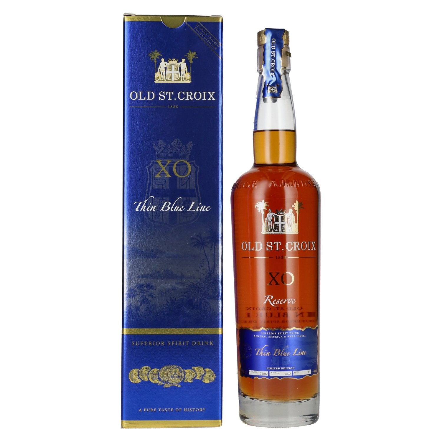 Old St. Croix A.H. Riise X.O. THE THIN BLUE LINE Spirit Drink 40% Vol. 0.7L in gift box