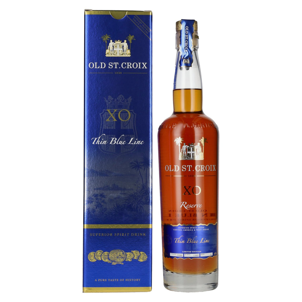 Old St. Croix A.H. Riise X.O. THE THIN BLUE LINE Spirit Drink 40% Vol. 0.7L in gift box