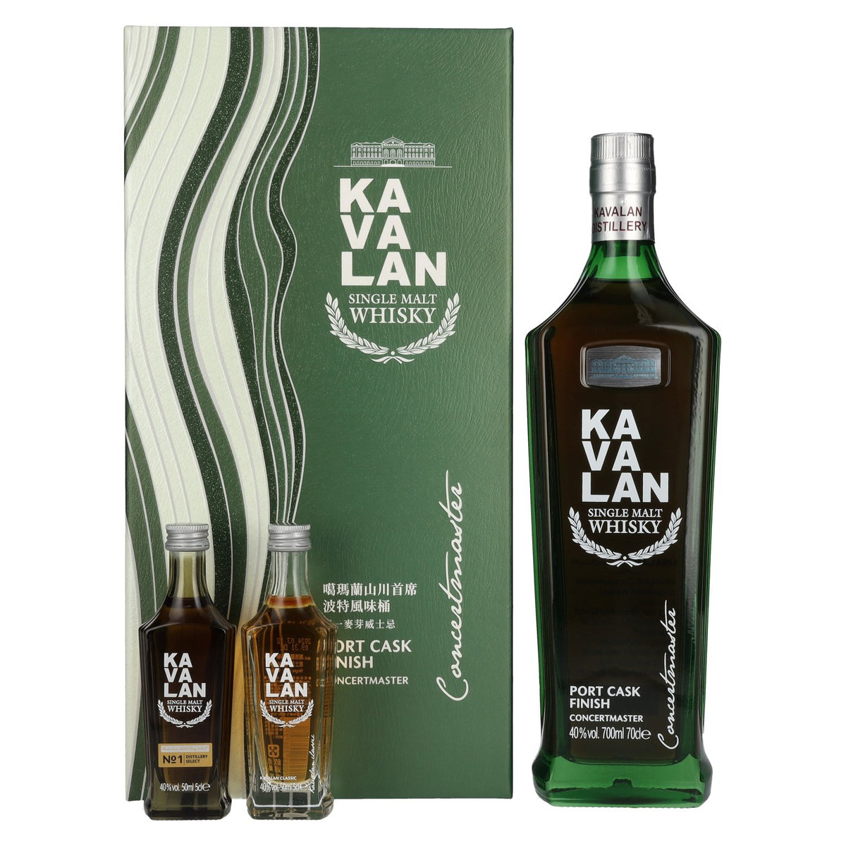 Kavalan CONCERTMASTER Port Cask Finish Single Malt Whisky 40% Vol. 0,7l in Geschenkbox mit 2x0,05l Miniaturen