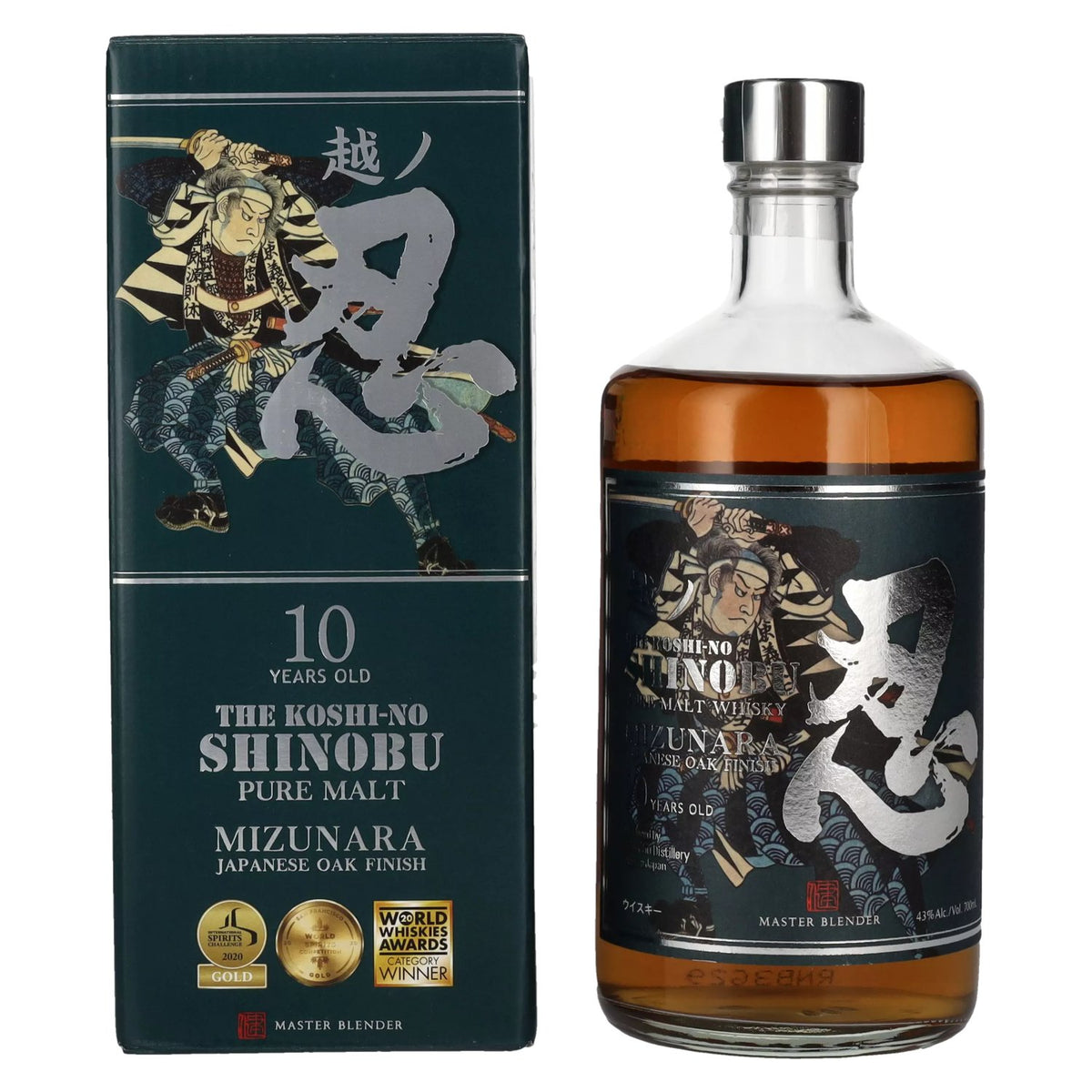 The Shinobu Pure Malt 10 Years Old Whisky MIZUNARA Japanese Oak Finish 43% Vol. 0.7l in Gift Box