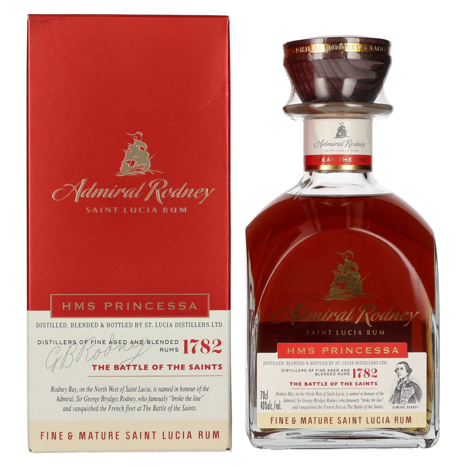 Admiral Rodney HMS PRINCESSA Fine & Mature Saint Lucia Rum 40% Vol. 0.7l in Gift Box