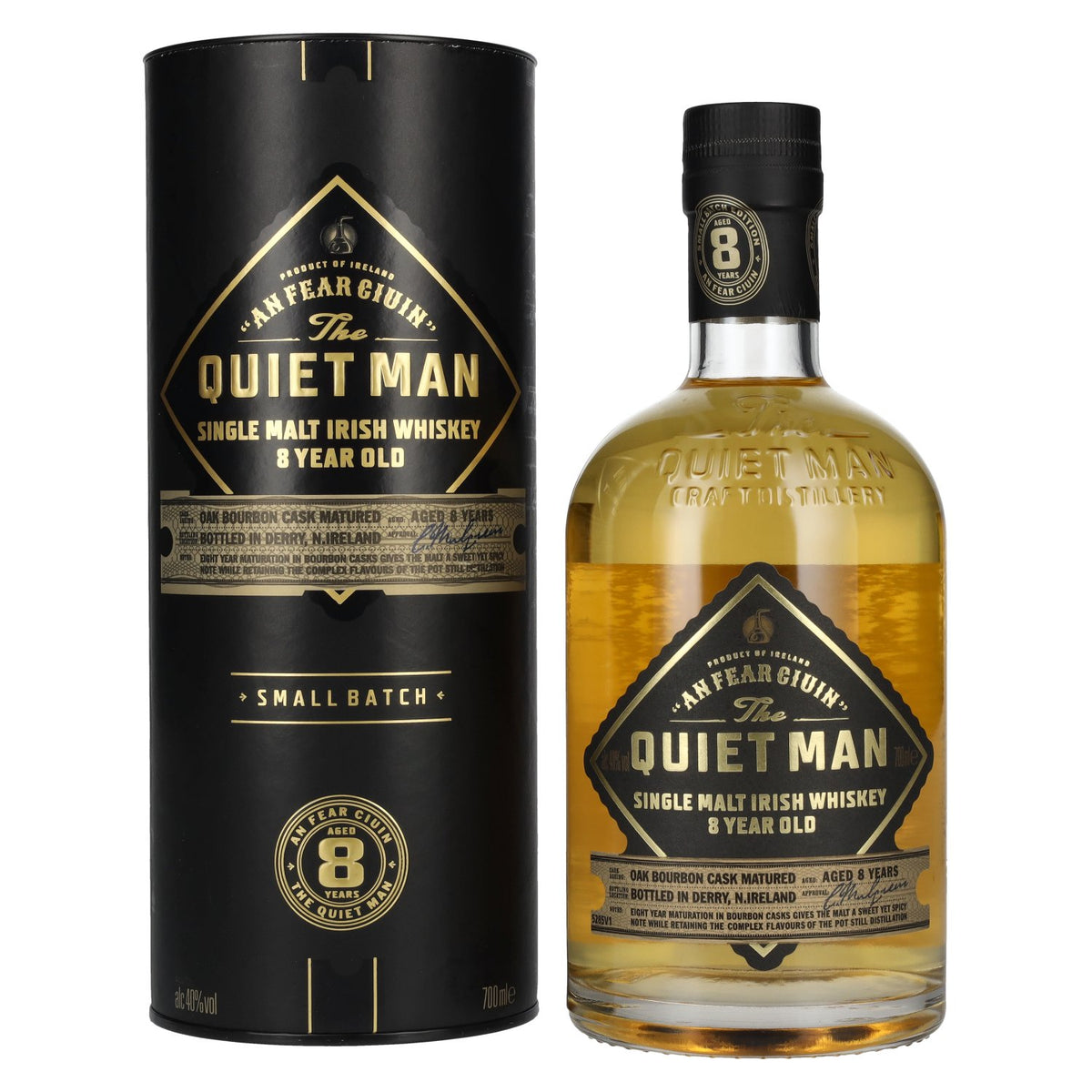 The Quiet Man Irish Whiskey AN FEAR CIUIN 8 Year Old BOURBON CASK Single Malt Irish Whiskey 40% vol. 0.7l in a gift box