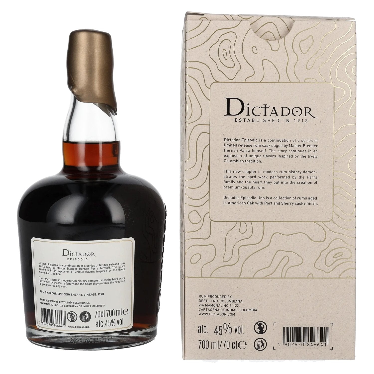 Dictador EPISODIO I 23 Years Old SHERRY CASK Rum 1998 45% Vol. 0.7L in Gift Box