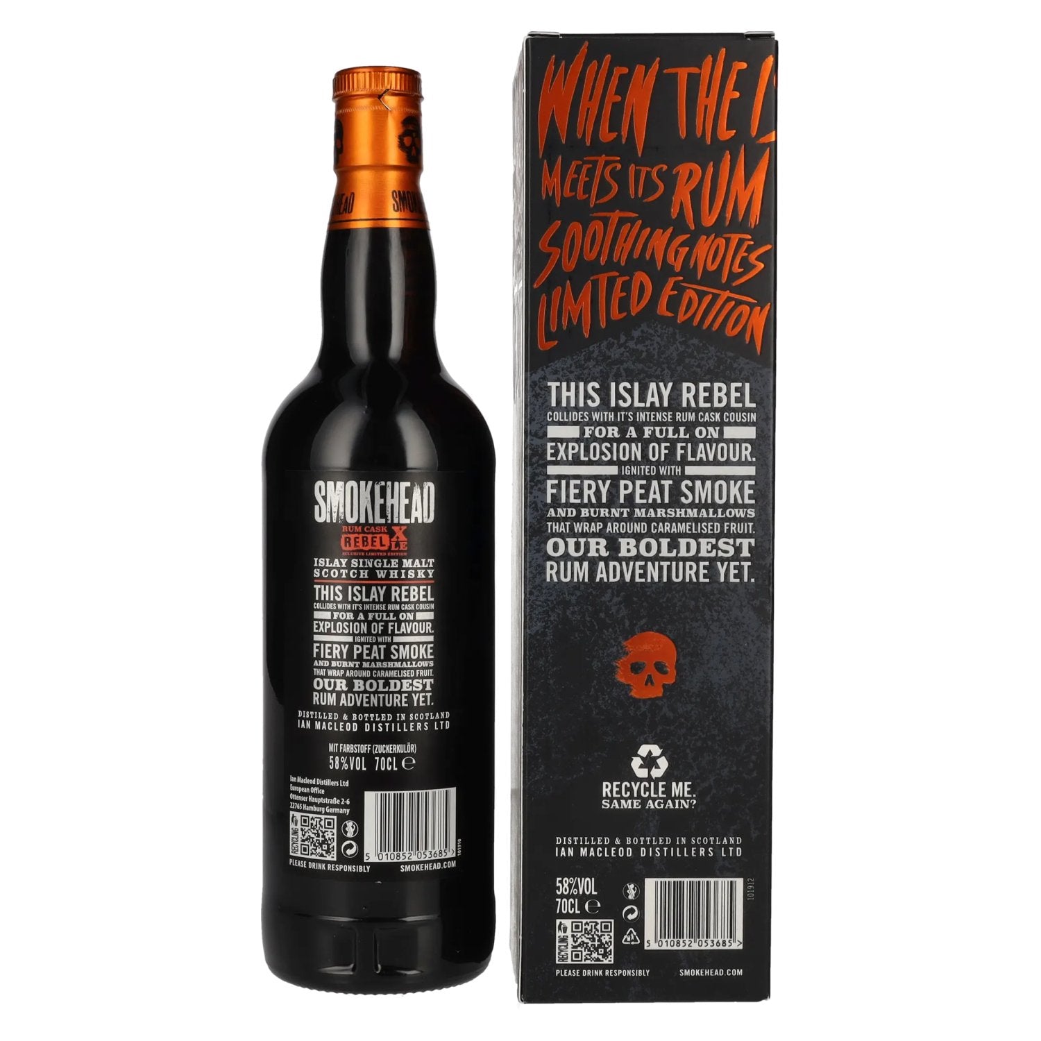 Smokehead RUM REBEL Rum Cask XLE Islay Single Malt Xclusive Limited Edition 58% Vol. 0.7l in Gift Box
