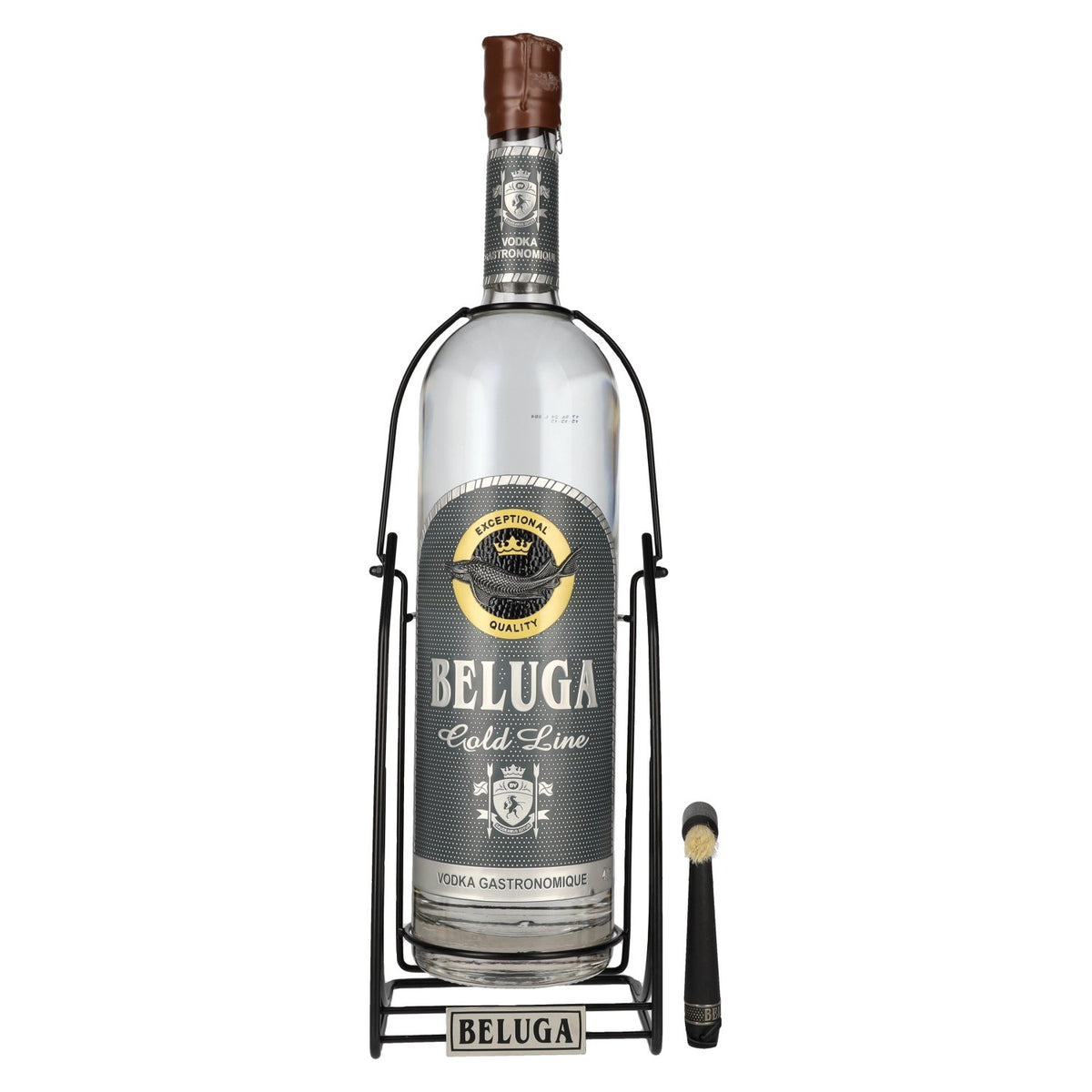 Beluga Gold Line Vodka Montenegro 40% vol. 3l in a gift box with a swivel stand and a brush