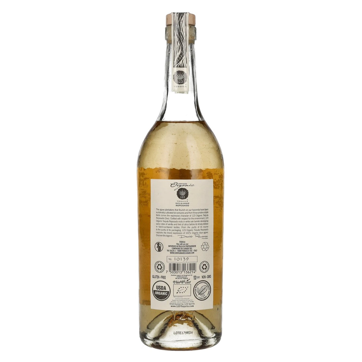 Tequila 123 DOS Reposado 100% Agave Organic 40% ABV 0.7l