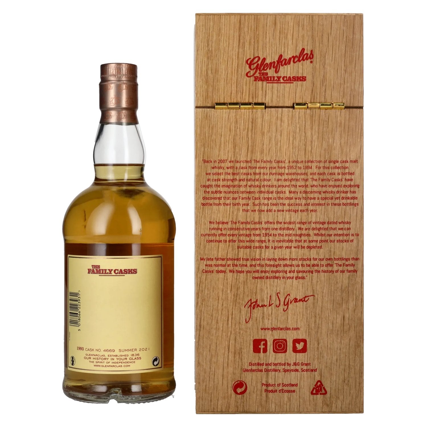Glenfarclas THE FAMILY CASKS Single Cask SUMMER 2021 4th Fill Butt 1993 57,6% Vol. 0,7l in Holzkiste