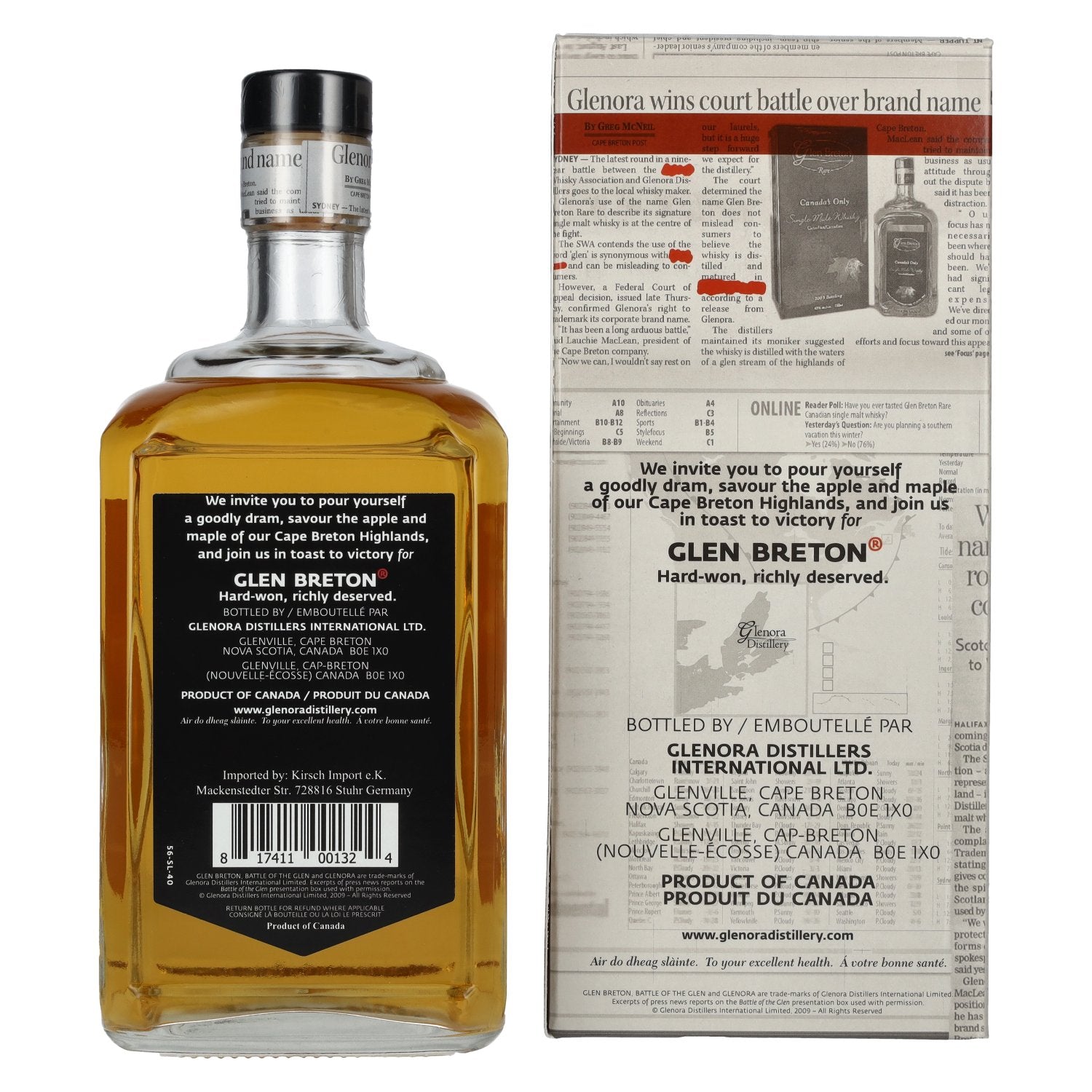 Glen Breton Battle of the Glen 15 Years Old Canadian Single Malt Whisky 43% Vol. 0.7L in Gift Box