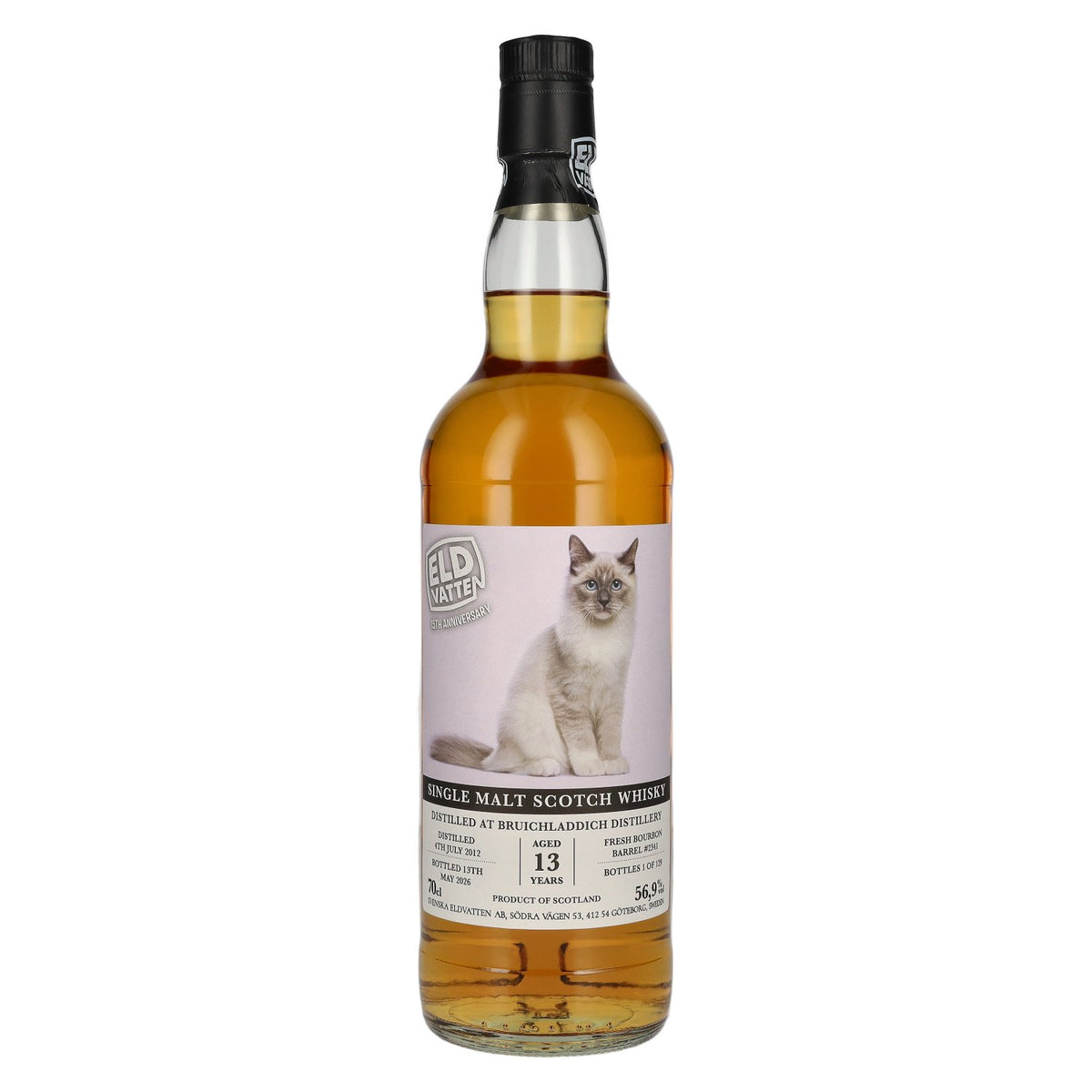 Eldvatten Svenska Bruichladdich 13 Years Old Single Malt Cat Label Cask #2341 2012 56.9% ABV 0.7l