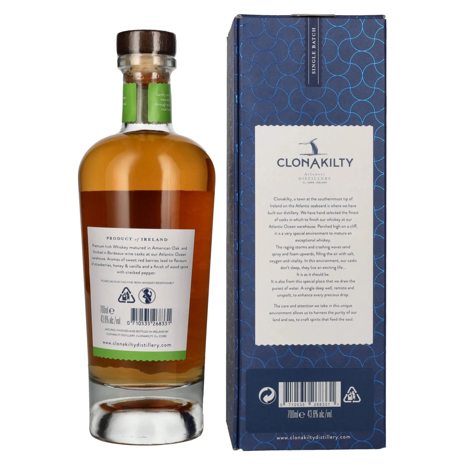 Clonakilty Single Grain Irish Whiskey Bordeaux Cask CASK FINISH SERIES 43,6% Vol. 0,7l in Geschenkbox