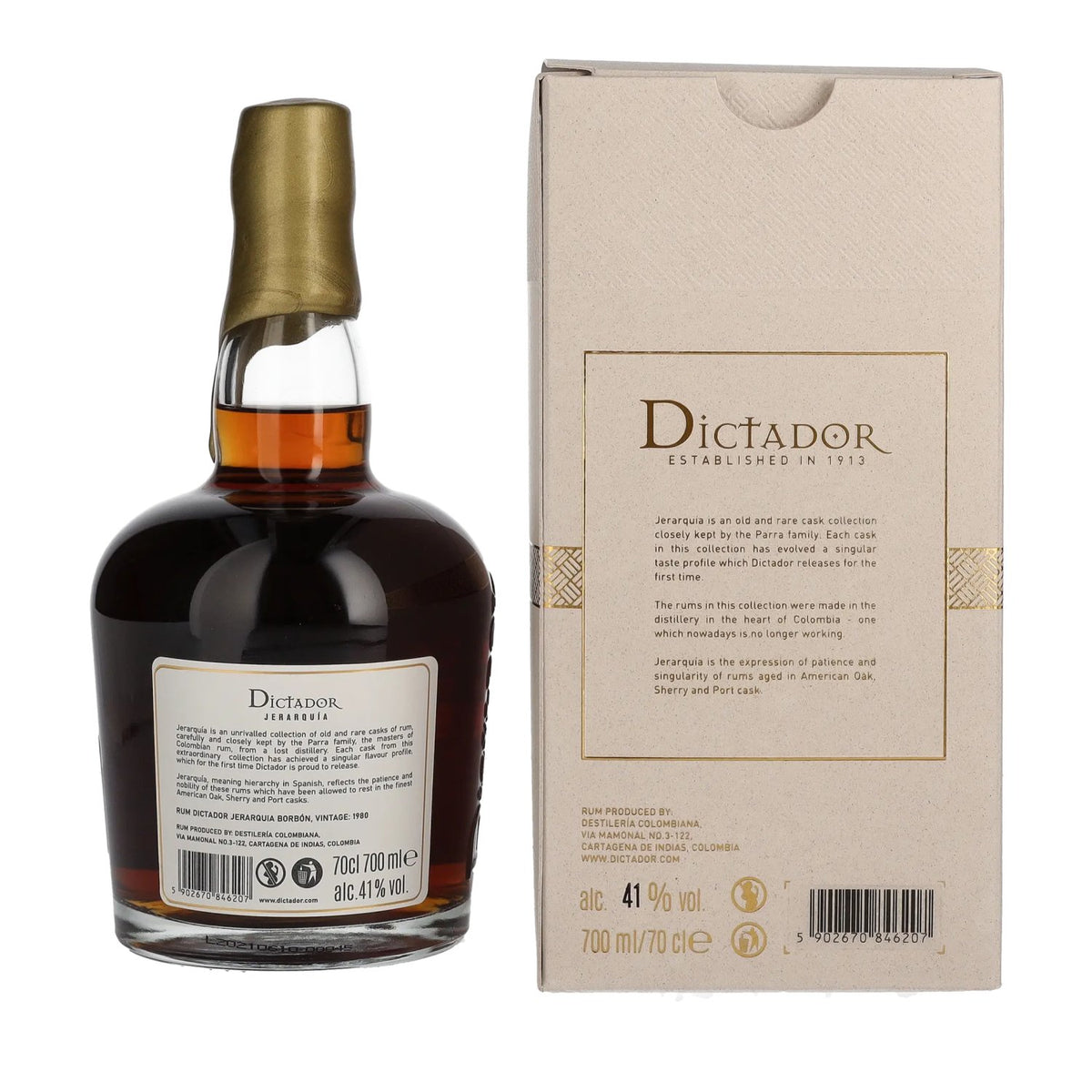 Dictador JERARQUÍA 40 Years Old BOURBON Rum 1980 41% Vol. 0.7L in gift box