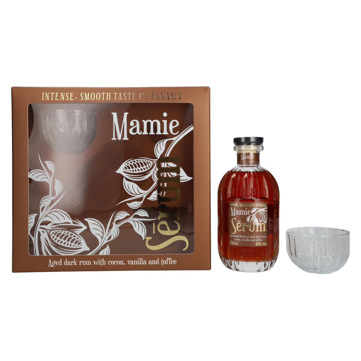 SeRum Mamie 40% ABV, 0.7 litres, in a gift box with 2 glasses
