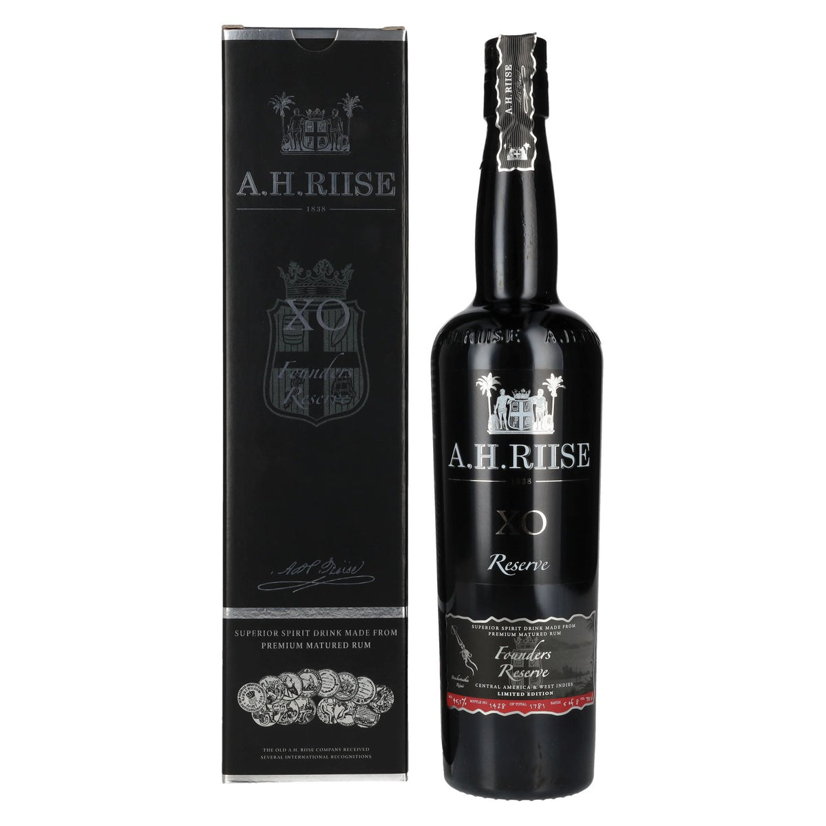 A.H. Riise X.O. FOUNDERS RESERVE Superior Spirit Drink #4 45.1% Vol. 0.7l in Gift Box