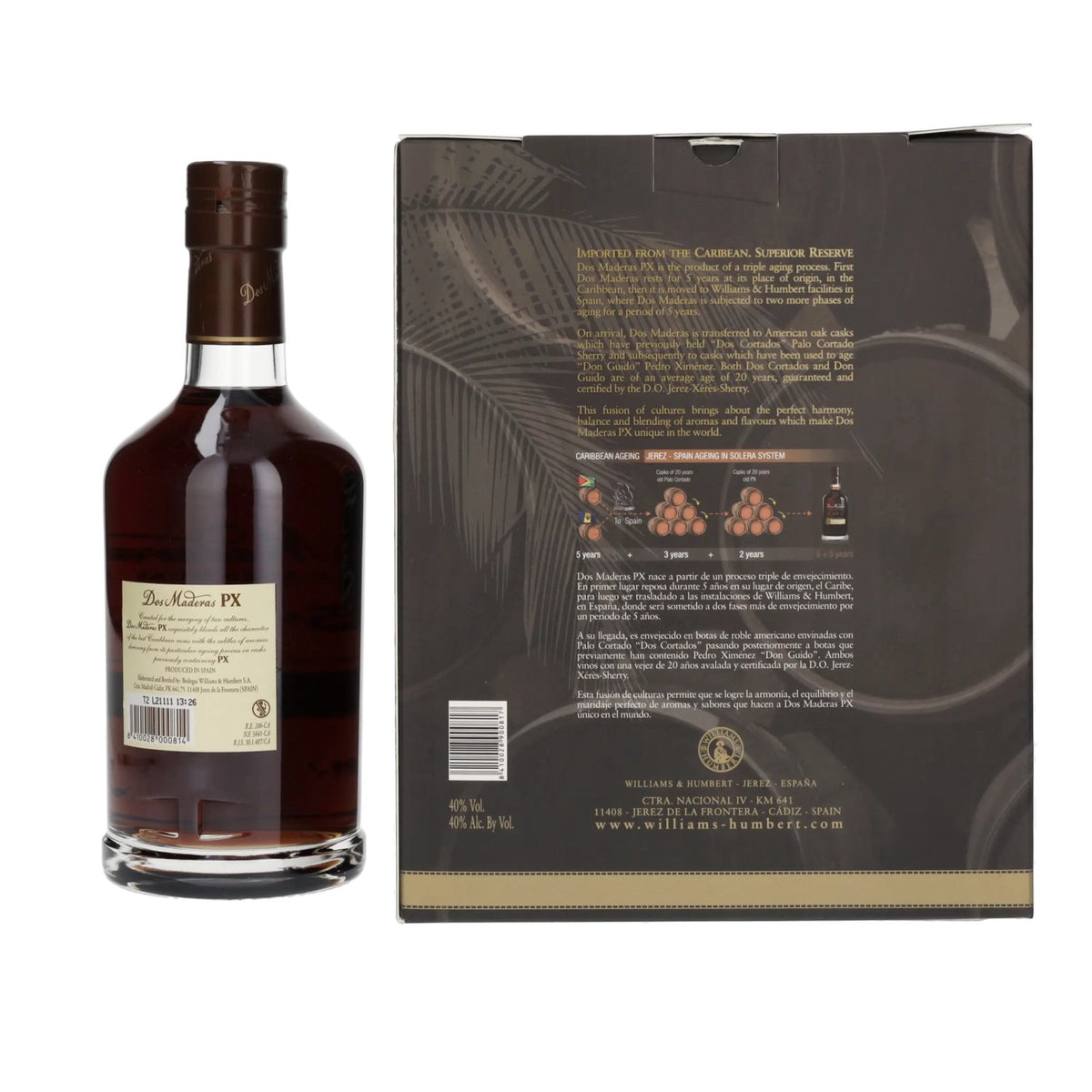 Dos Maderas PX 5+5 Years Old Triple Aged Spirit Drink 40% Vol. 0.7l in Gift Box with 2 Glasses