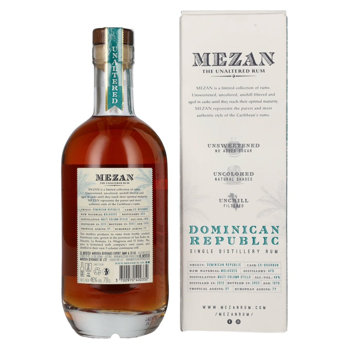 Mezan The Unaltered Rum Dominican Republic 2012 46% ABV 0.7l in a gift box