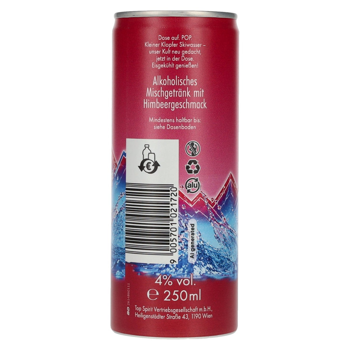Kleiner Klopfer POP Skiwasser Vodka Himbeere 4% Vol. 12x0,25l Dosen Pfand