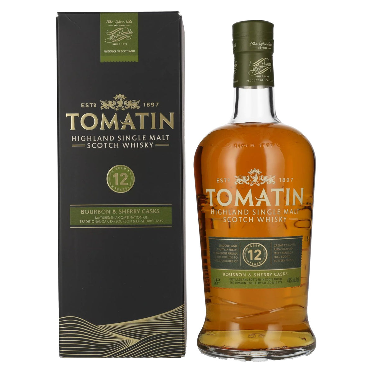 Tomatin 12 Years Old BOURBON & SHERRY CASKS 43% Vol. 1l in Gift Box
