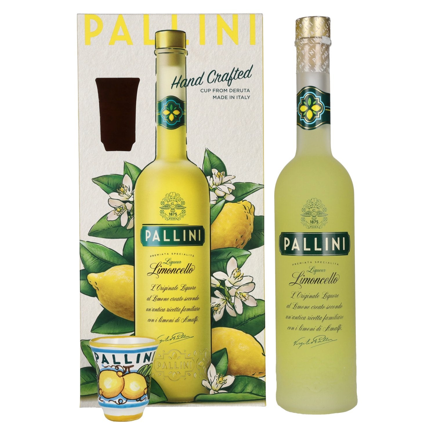 Pallini Limoncello Liqueur 26% Vol. 0,5l in Geschenkbox mit Keramik-Becher