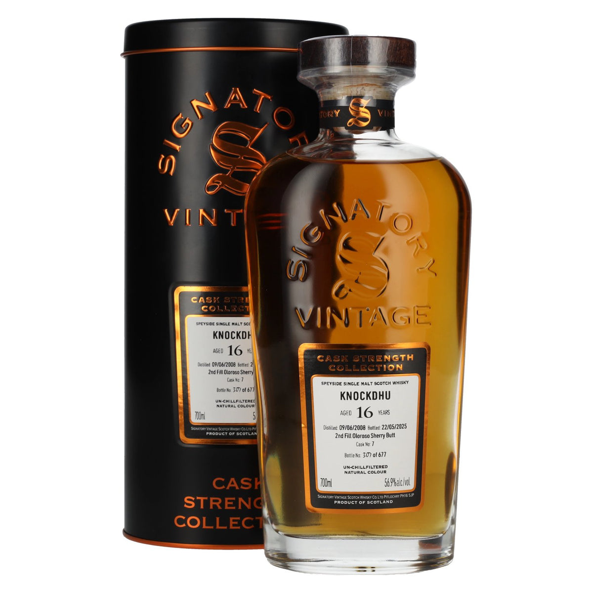 Signatory Vintage KNOCKDHU 16 Years Old 2nd Fill Oloroso Butt Cask Strength #7 2008 56.9% Vol. 0.7L in Tinbox
