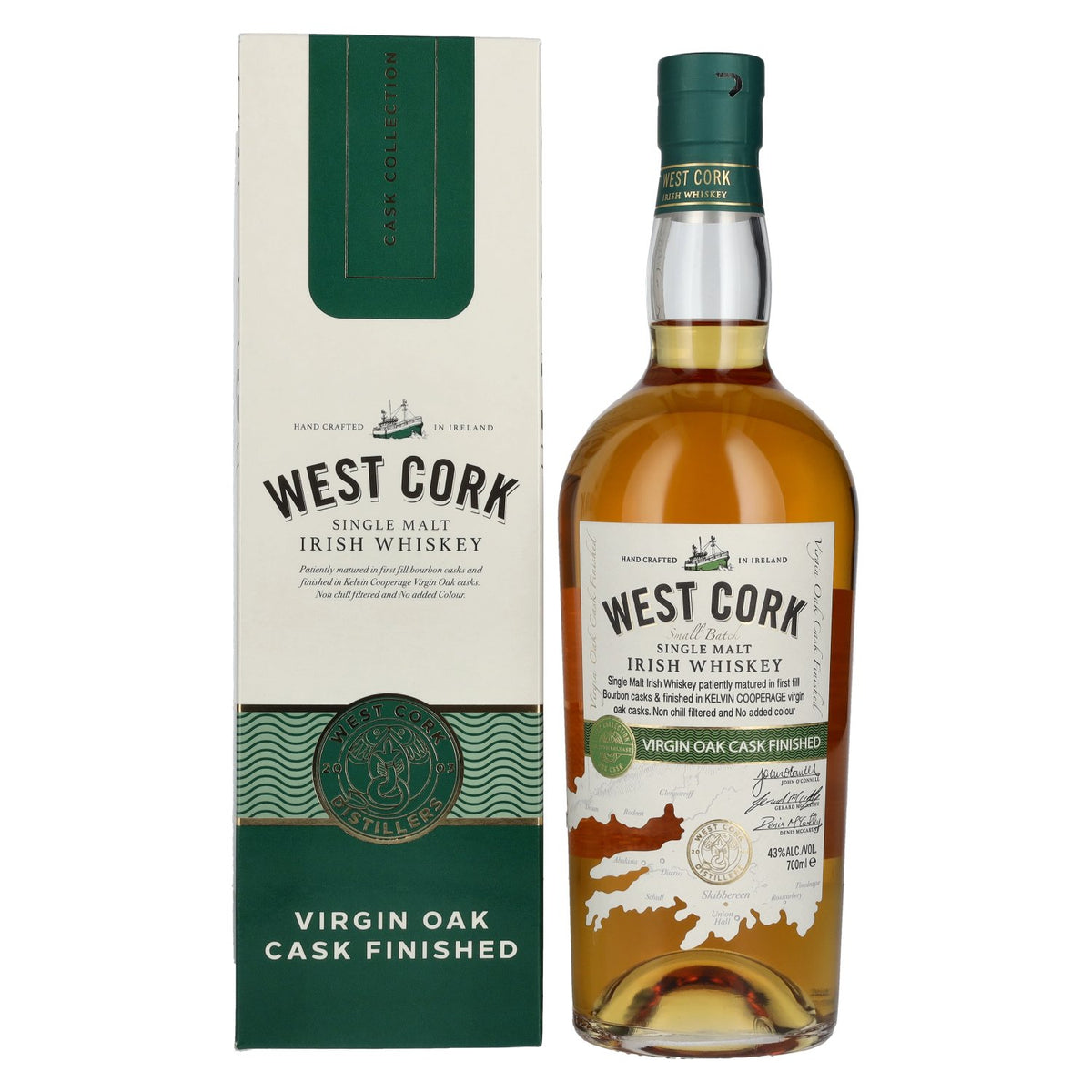 West Cork Single Malt Irish Whiskey VIRGIN OAK CASK FINISHED 43% Vol. 0.7l in Gift Box