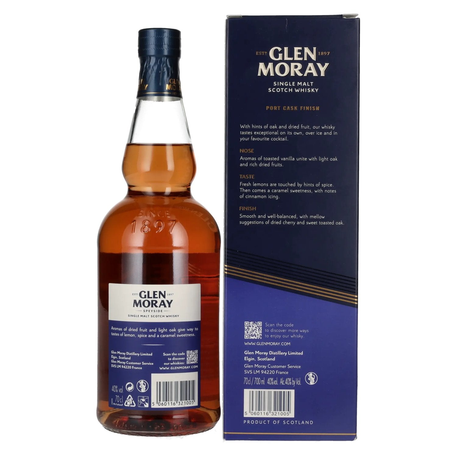 Glen Moray Elgin Classic Port Cask Finish Small Batch Release 40% Vol. 0.7L in Gift Box