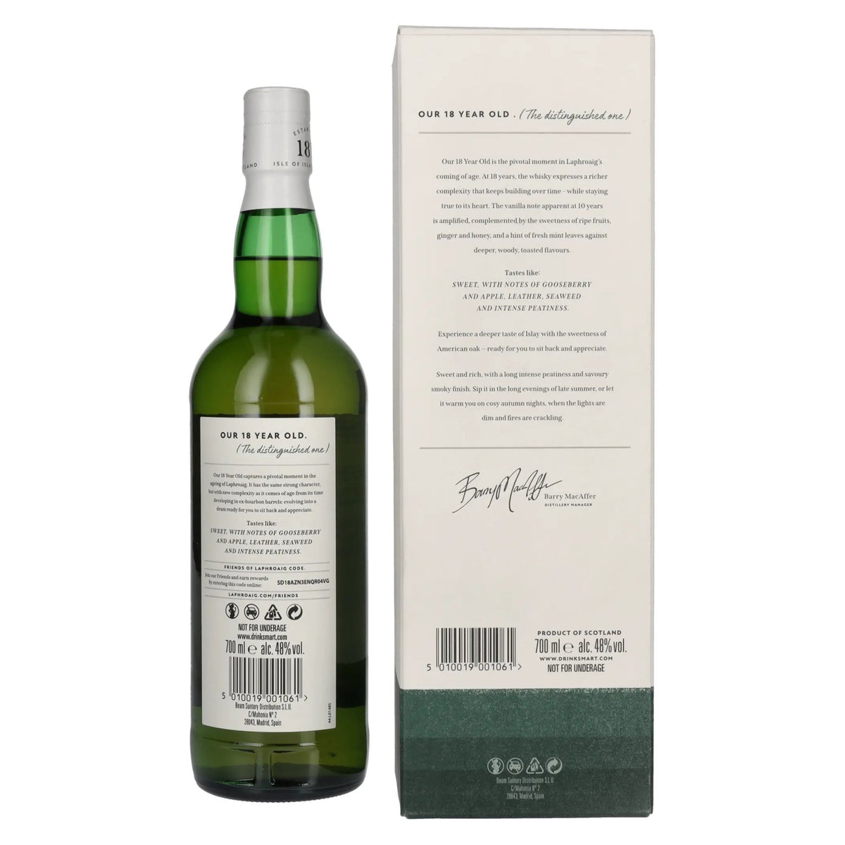 Laphroaig 18 Years Old Islay Single Malt Scotch Whisky 48% ABV 0.7l in a gift box