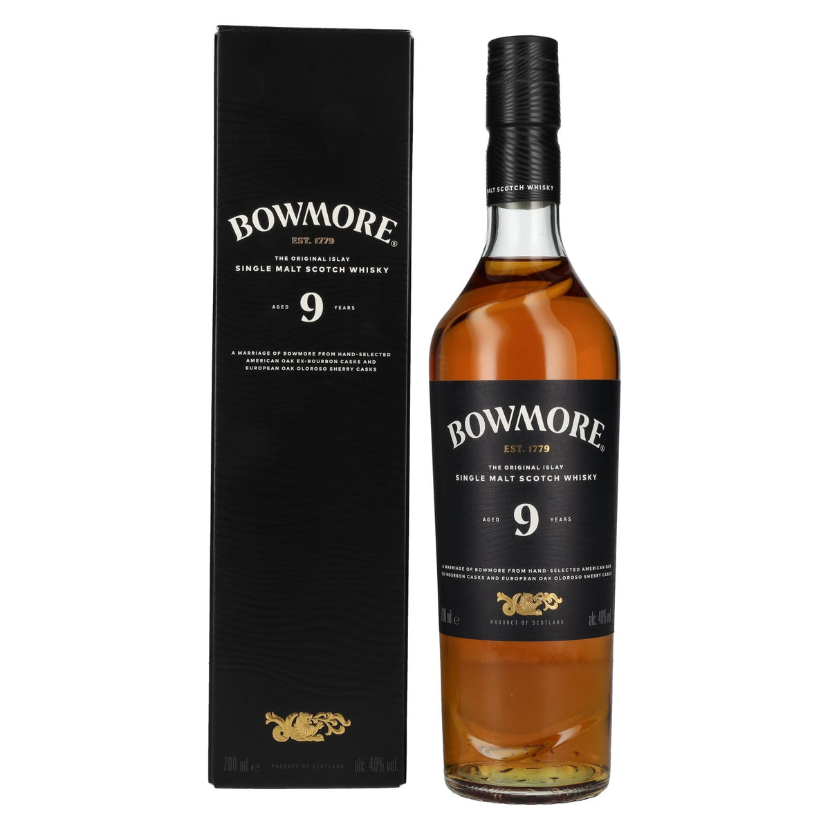 Bowmore 9 Years Old Islay Single Malt Scotch Whisky 40% ABV, 0.7 litres, in a gift box